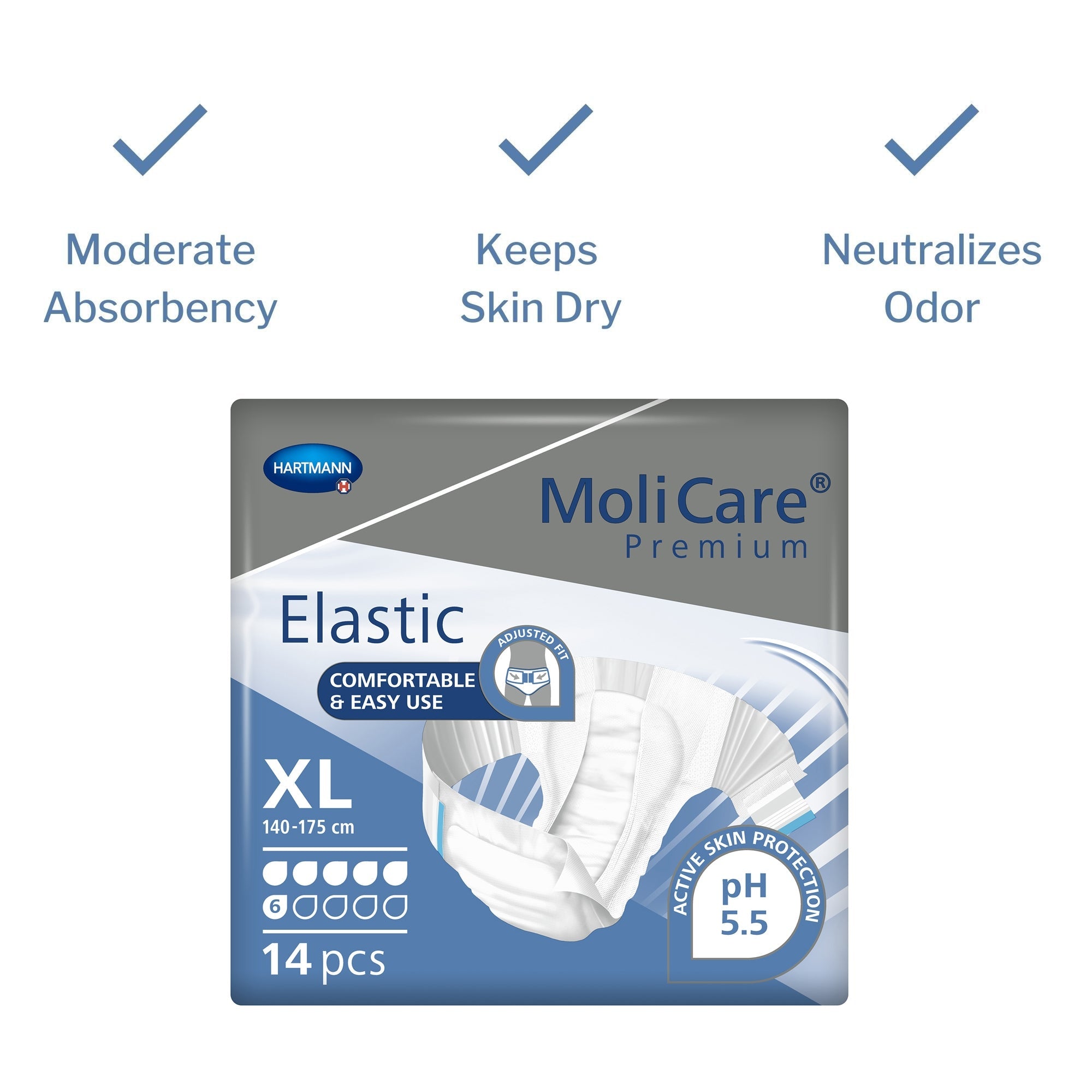 Unisex Adult Incontinence Brief MoliCare Premium Elastic 6D X-Large Disposable Moderate Absorbency, Packaging Type- Case