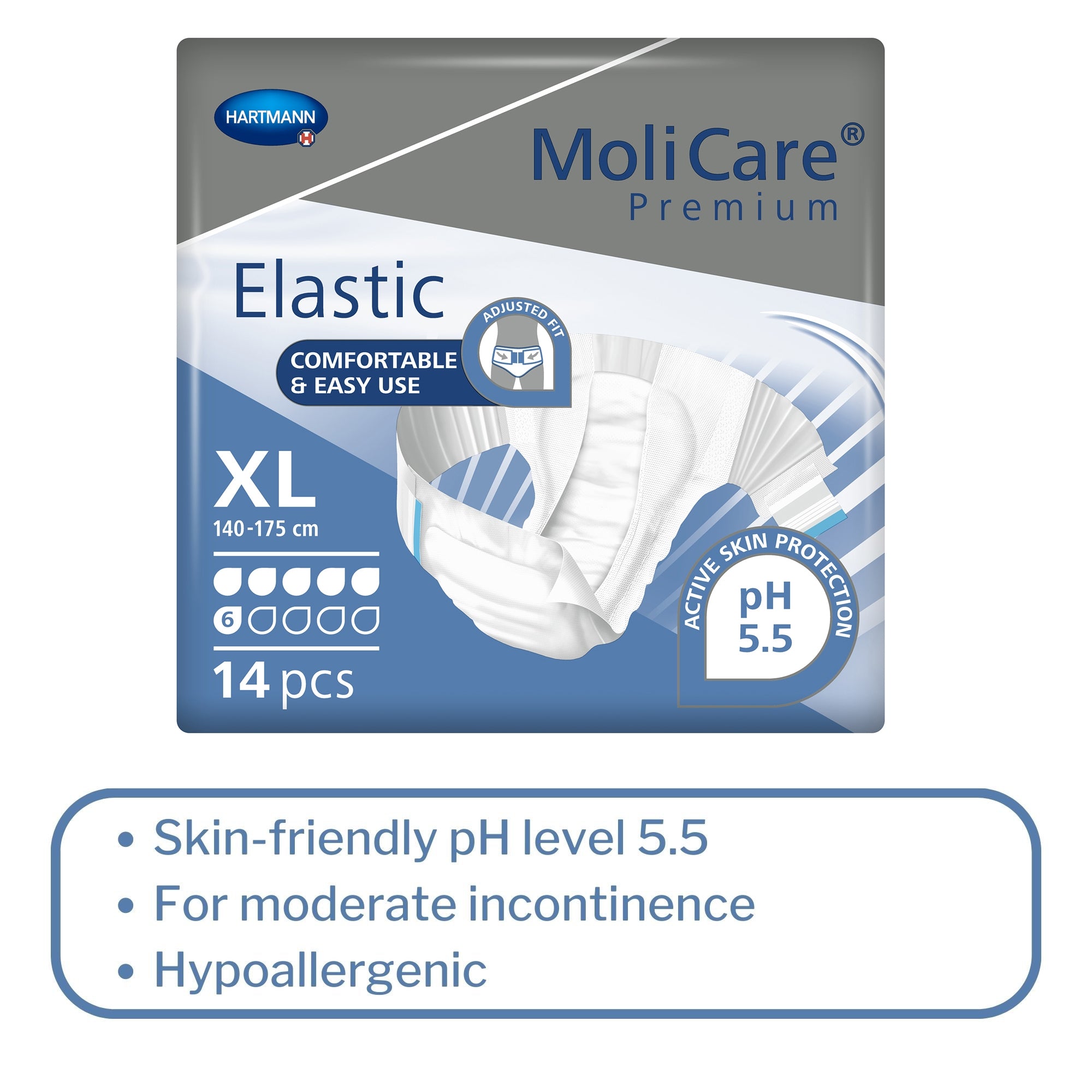 Unisex Adult Incontinence Brief MoliCare Premium Elastic 6D X-Large Disposable Moderate Absorbency, Packaging Type- Case