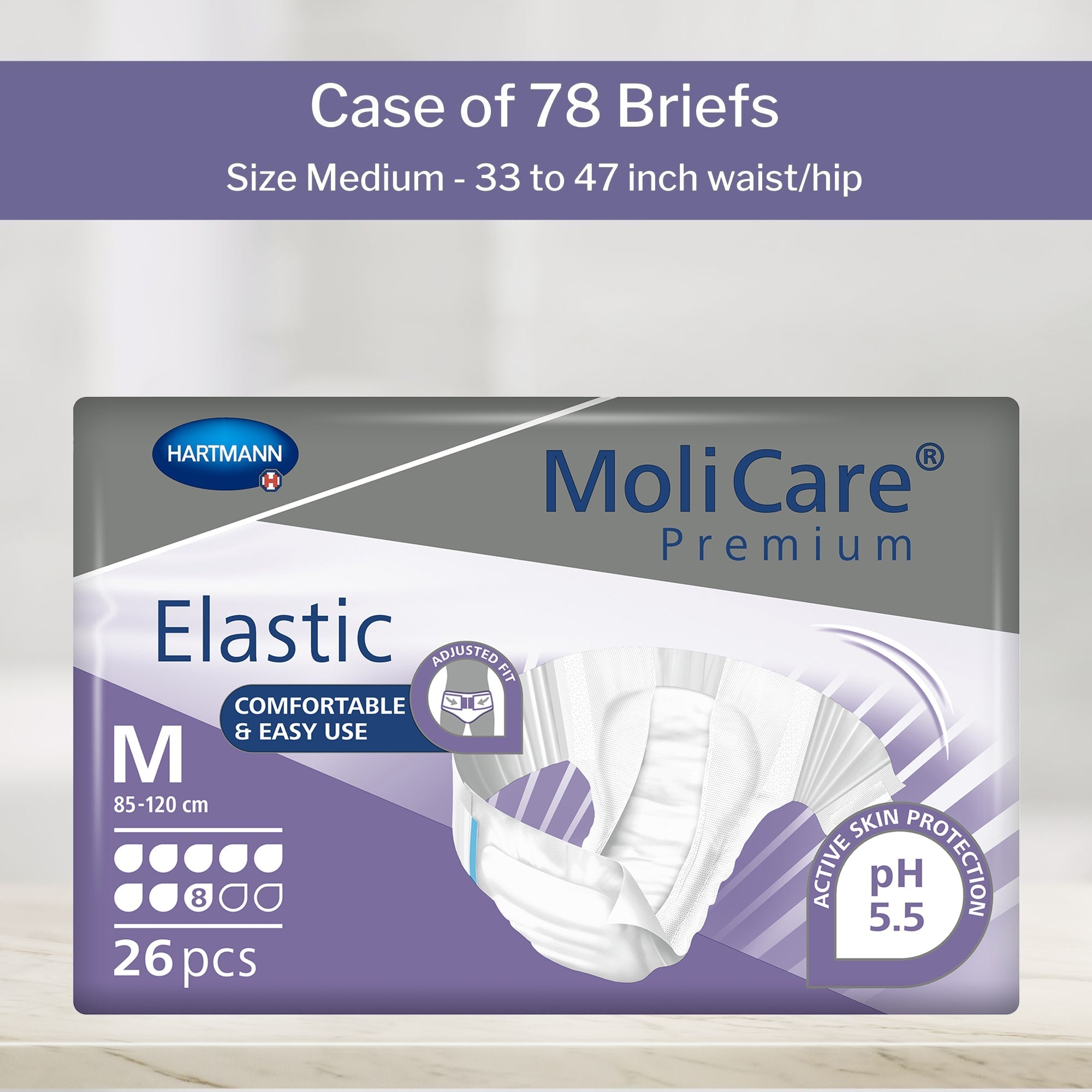 Unisex Adult Incontinence Brief MoliCare Premium Elastic 8D Medium Disposable Heavy Absorbency, Packaging Type- Case