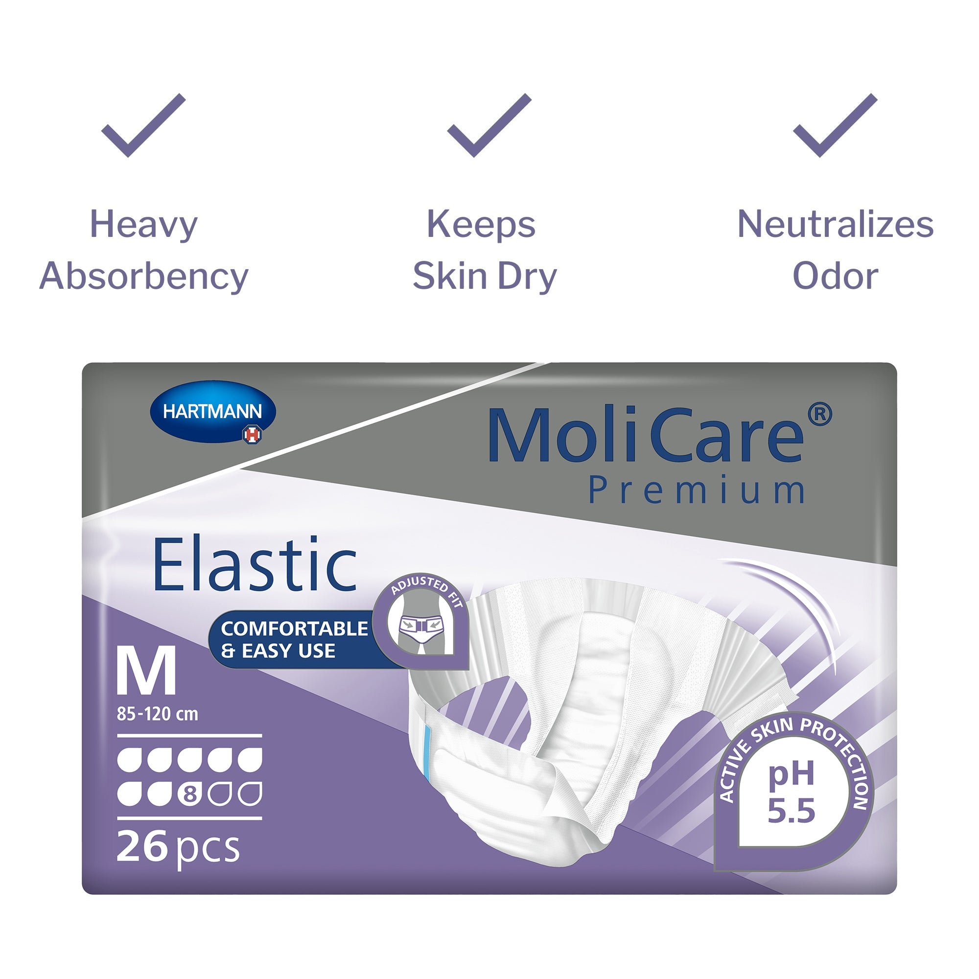 Unisex Adult Incontinence Brief MoliCare Premium Elastic 8D Medium Disposable Heavy Absorbency, Packaging Type- Case