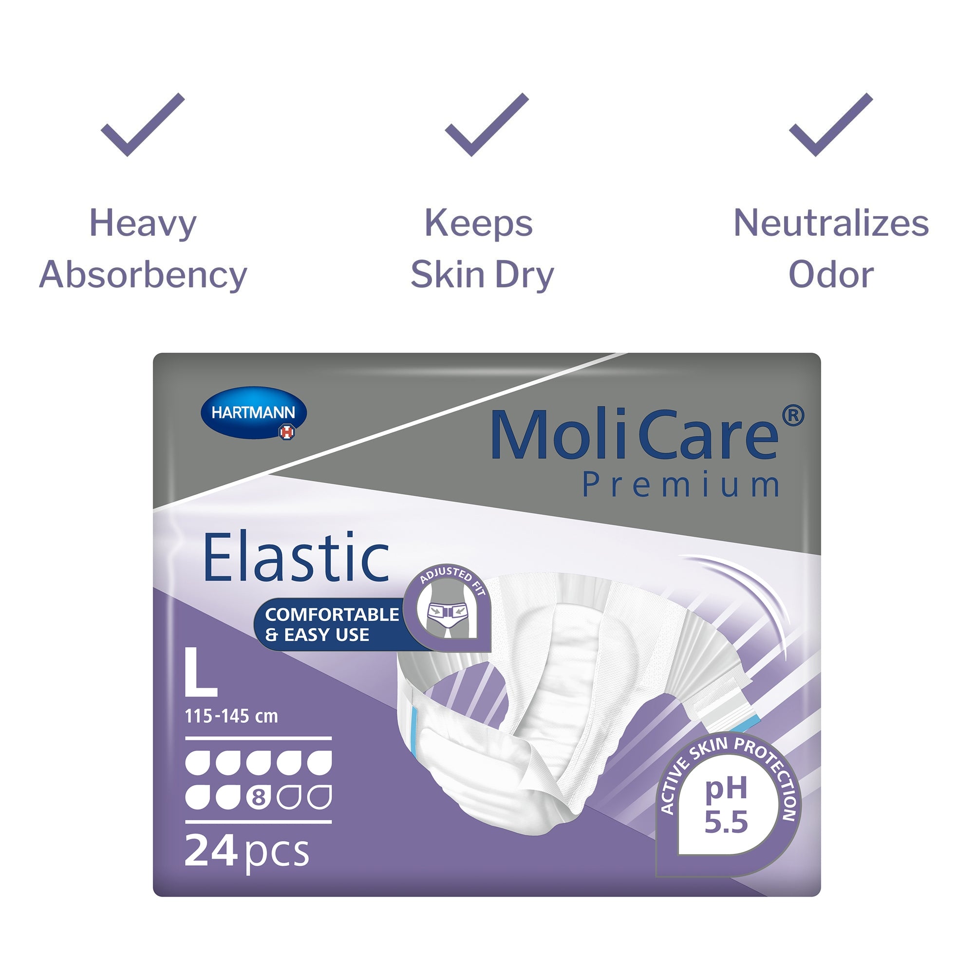 Unisex Adult Incontinence Brief MoliCare Premium Elastic 8D Large Disposable Heavy Absorbency, Packaging Type- Case