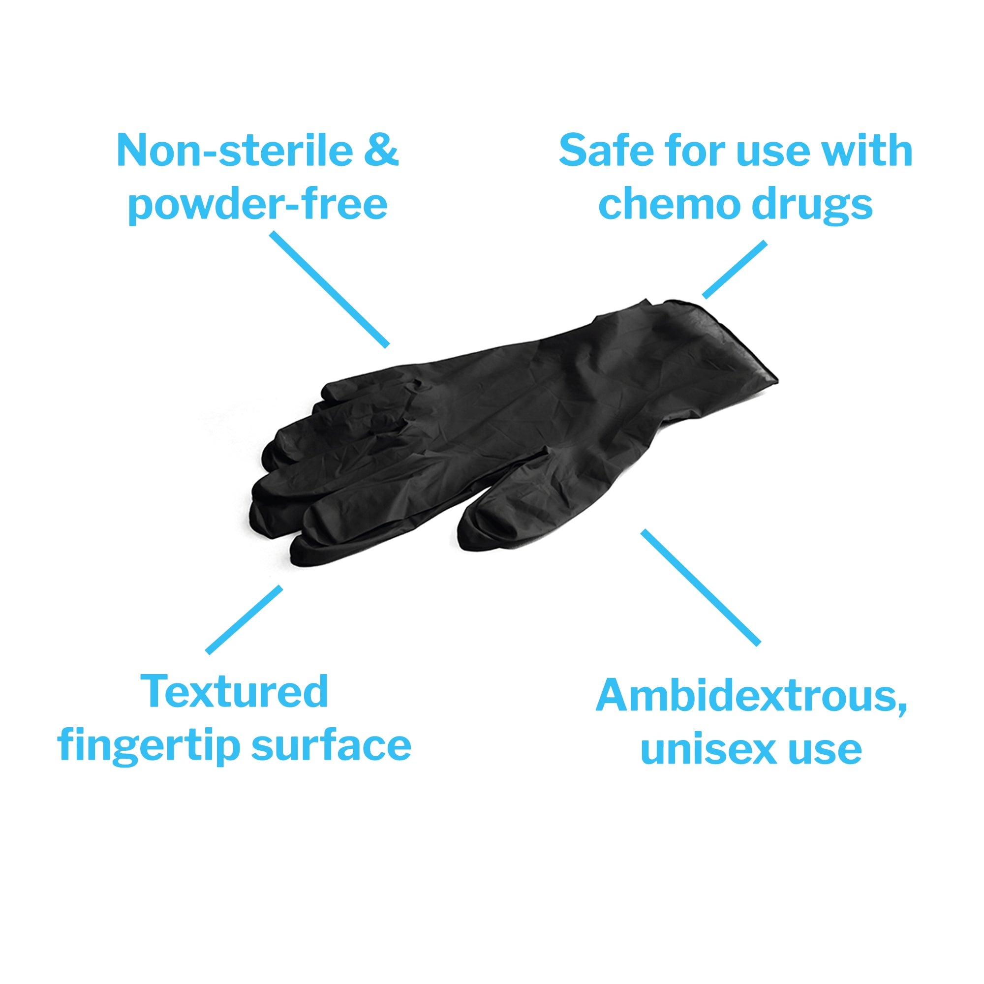 exam glove touch of life x large nonsterile nitrile textured fingertips black chemo tested packaging type case