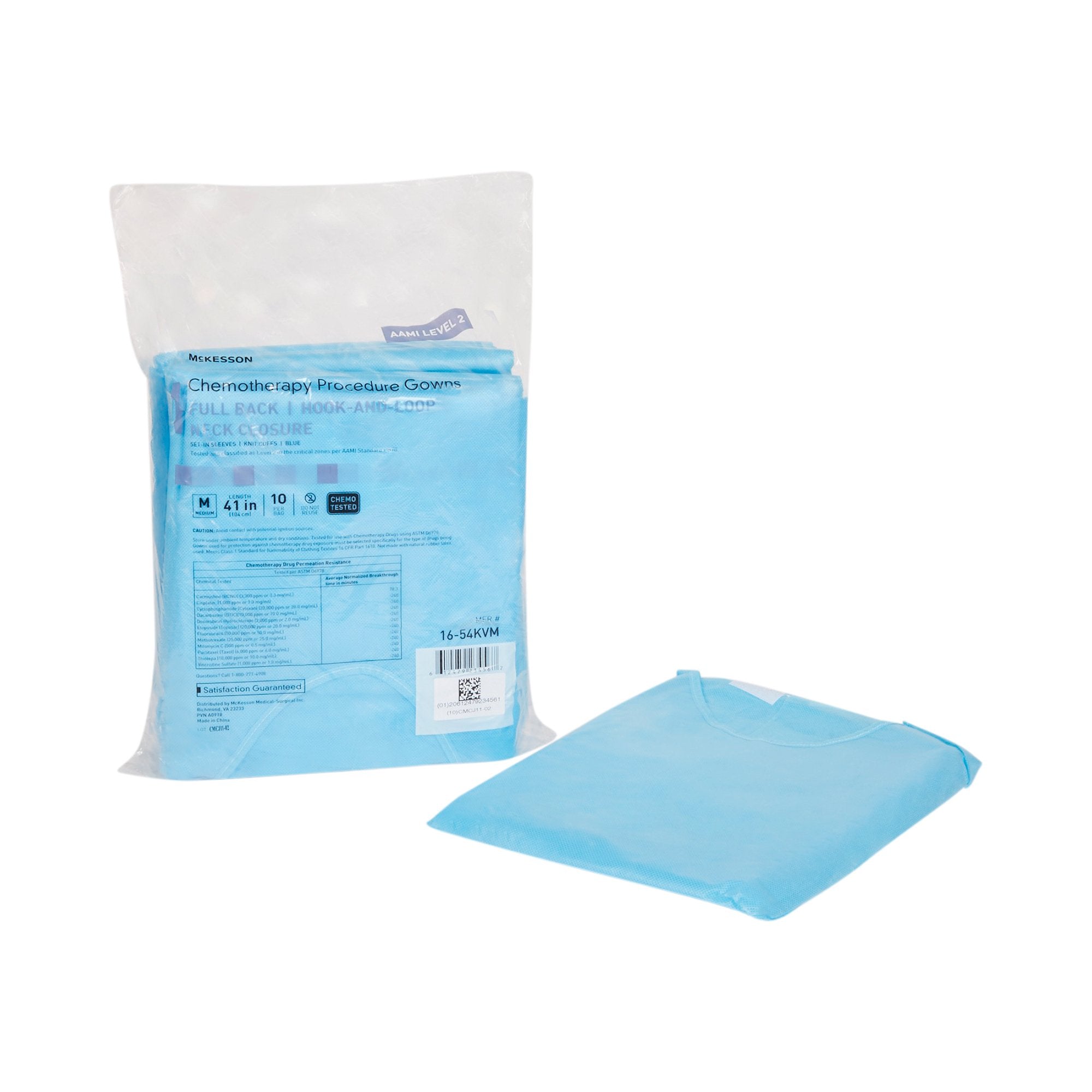 Chemotherapy Procedure Gown McKesson Medium Blue NonSterile AAMI Level 2 / ASTM D6978 Disposable, Packaging Type- Case