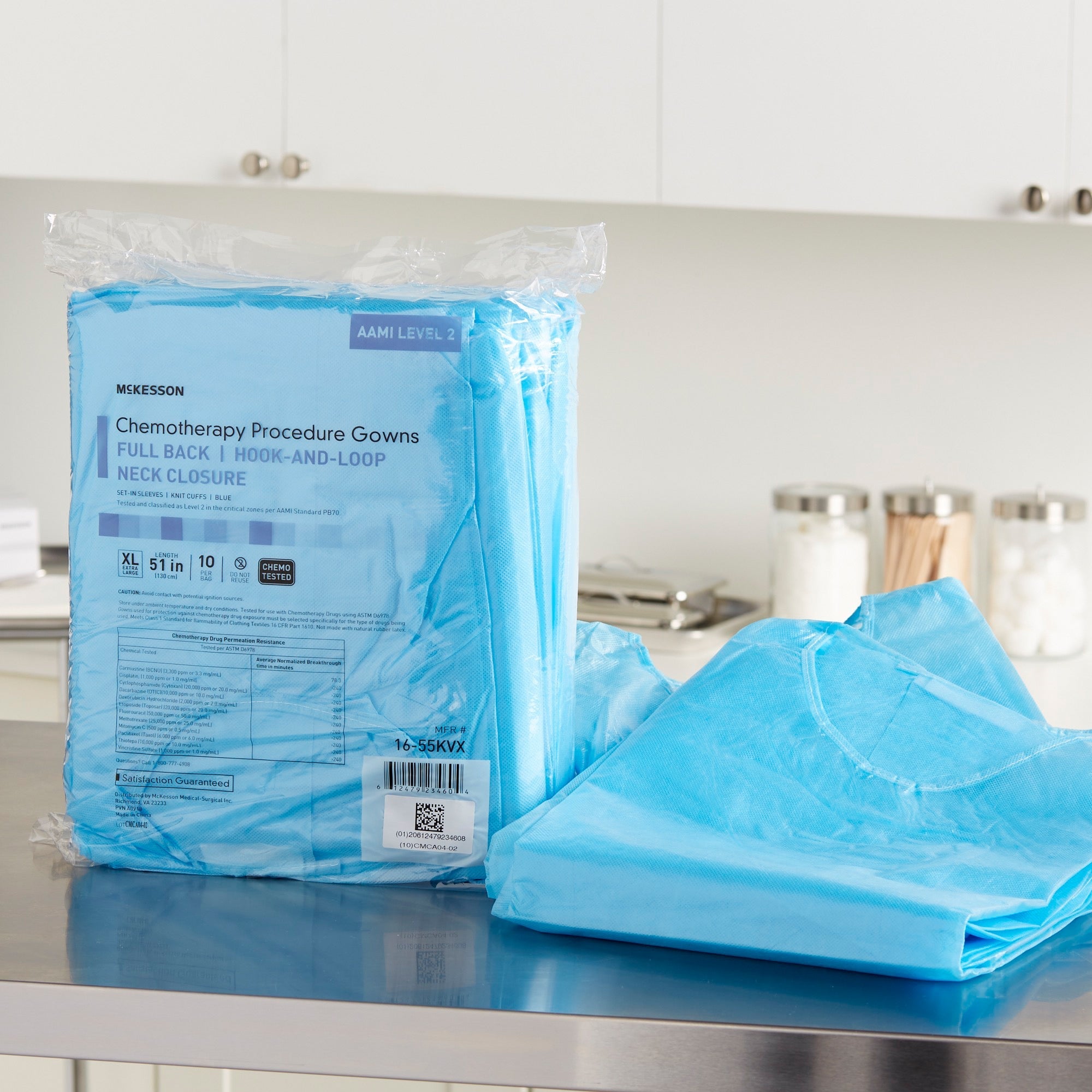 Chemotherapy Procedure Gown McKesson X-Large Blue NonSterile AAMI Level 2 / ASTM D6978 Disposable, Packaging Type- Case