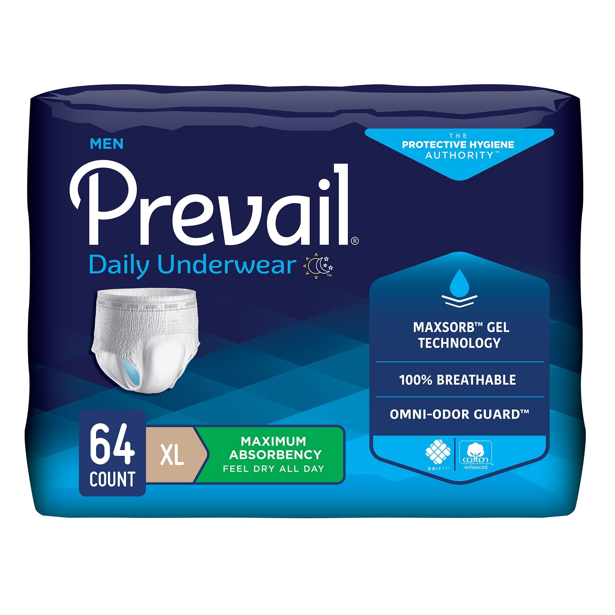 Male Adult Absorbent Underwear Prevail Daily Underwear Pull On with Tear Away Seams X-Large Disposable Heavy Absorbency, Packaging Type- Case