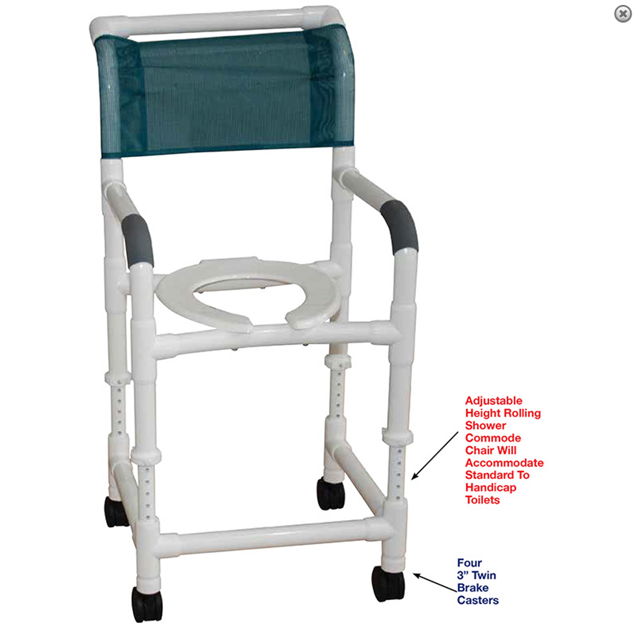 Shower Chair Adj Height 18  W/3  Casters (118-3-adj)