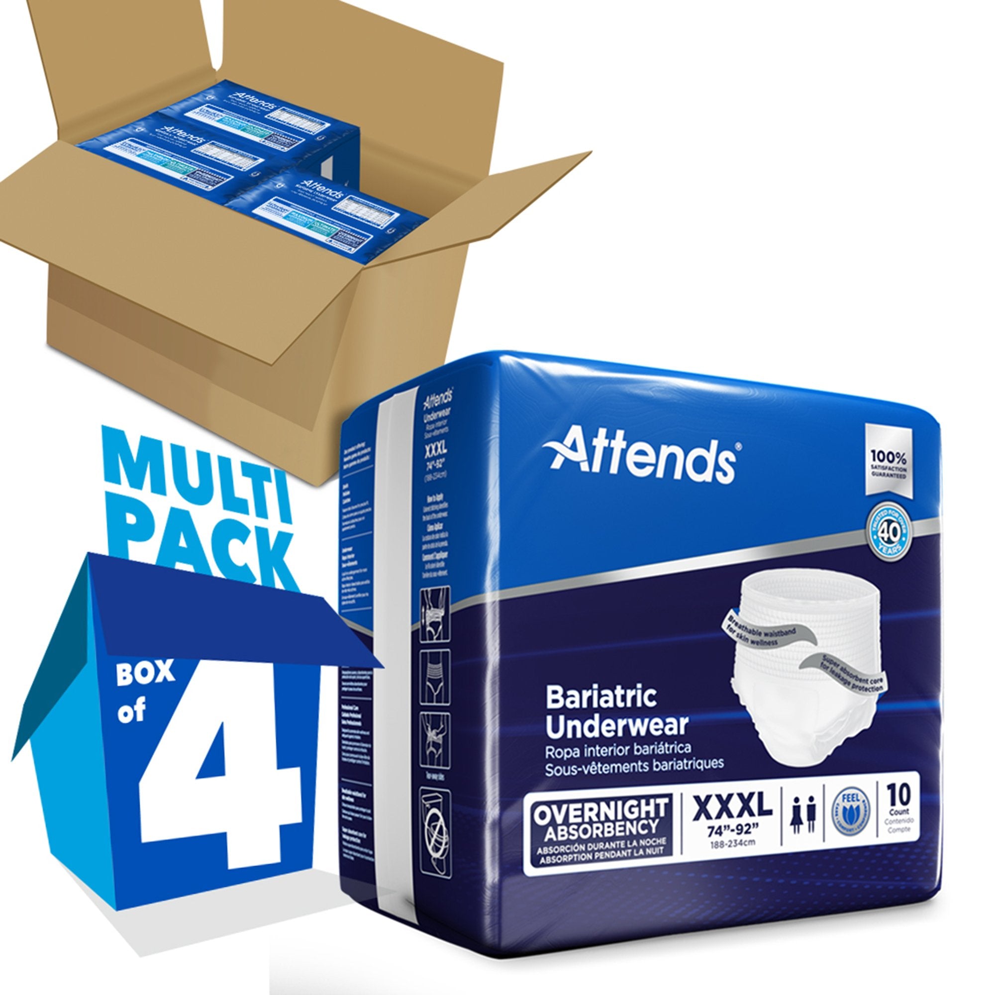Unisex Adult Absorbent Underwear Attends Bariatric Pull On with Tear Away Seams 3X-Large Disposable Heavy Absorbency, Packaging Type- Case