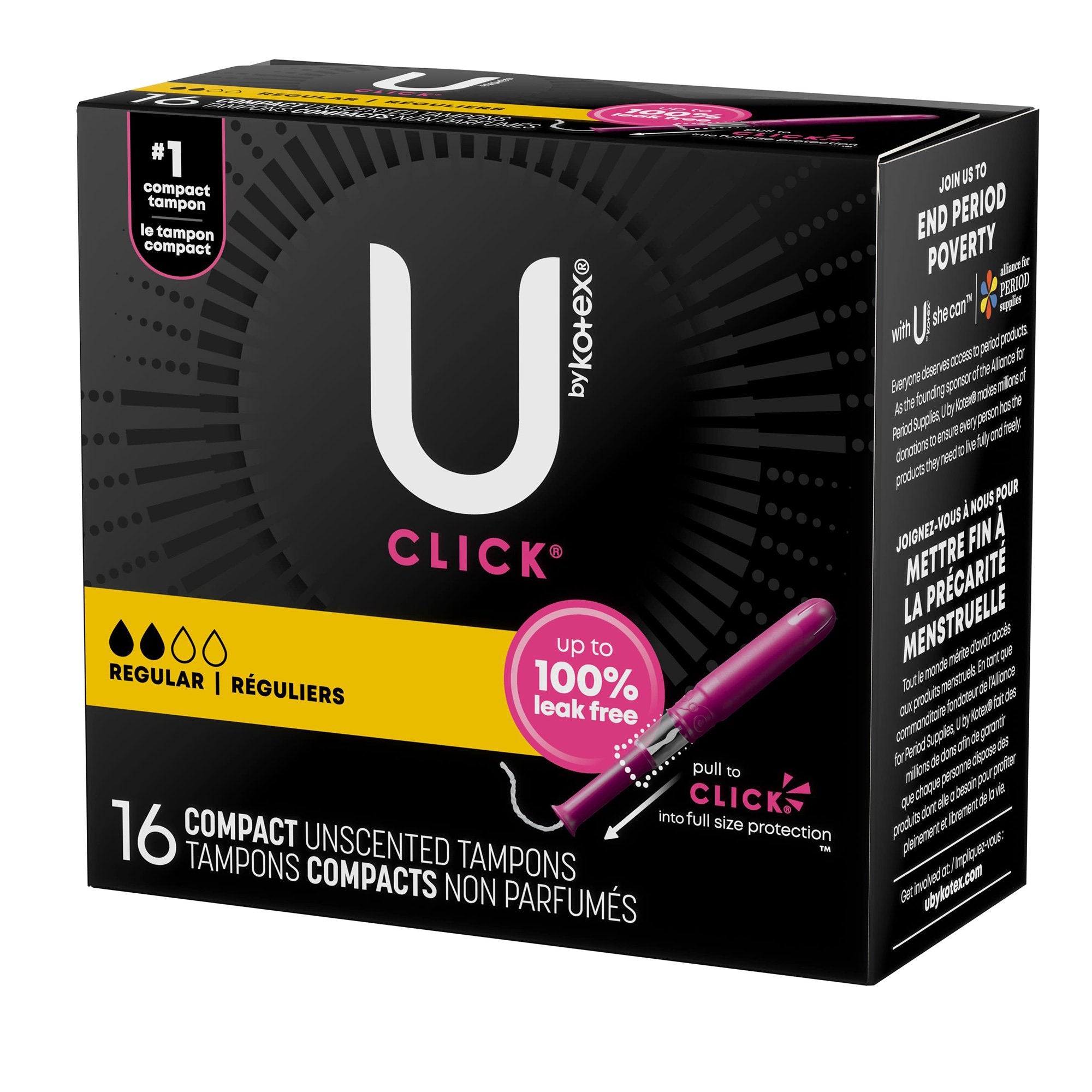 Tampon U by Kotex Click Regular Absorbency Plastic Applicator Individually Wrapped, Packaging Type- Case