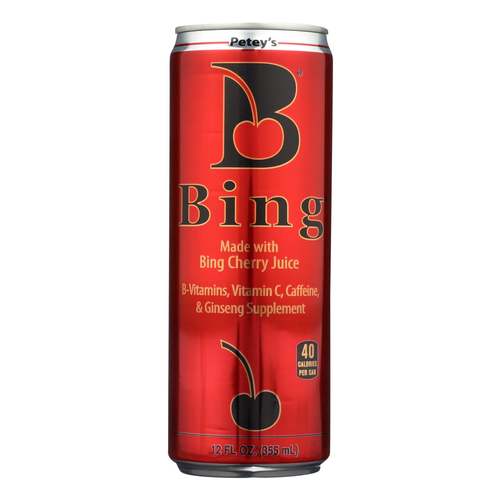 Petey's Bing Supplement Made With Bing Cherry Juice B-vitamins Vitamin C Caffeine & Ginseng Supplement  - Case Of 24 - 12 Fz