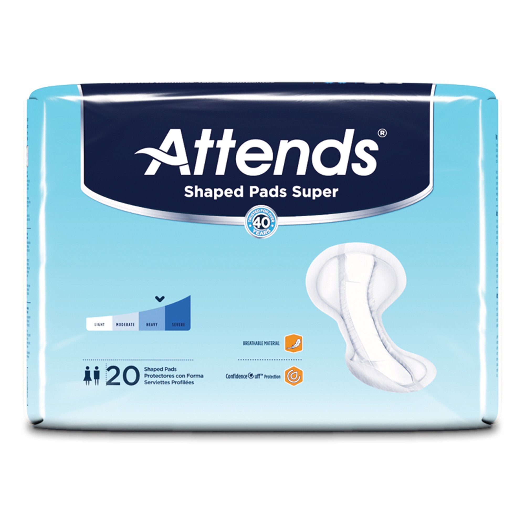Bladder Control Pad Attends Shaped Pads Super 13 X 27.2 Inch Heavy Absorbency Polymer Core One Size Fits Most, Packaging Type- Case
