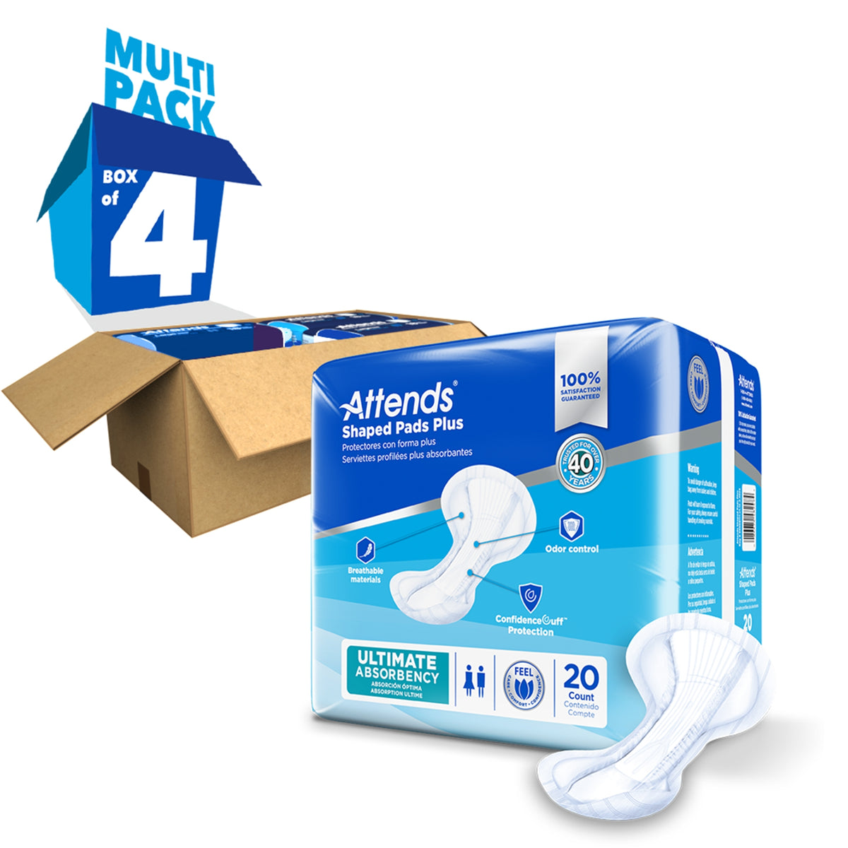 Bladder Control Pad Attends Shaped Pads Plus 12 X 25-1/2 Inch Heavy Absorbency Polymer Core One Size Fits Most | 4PK/Case
