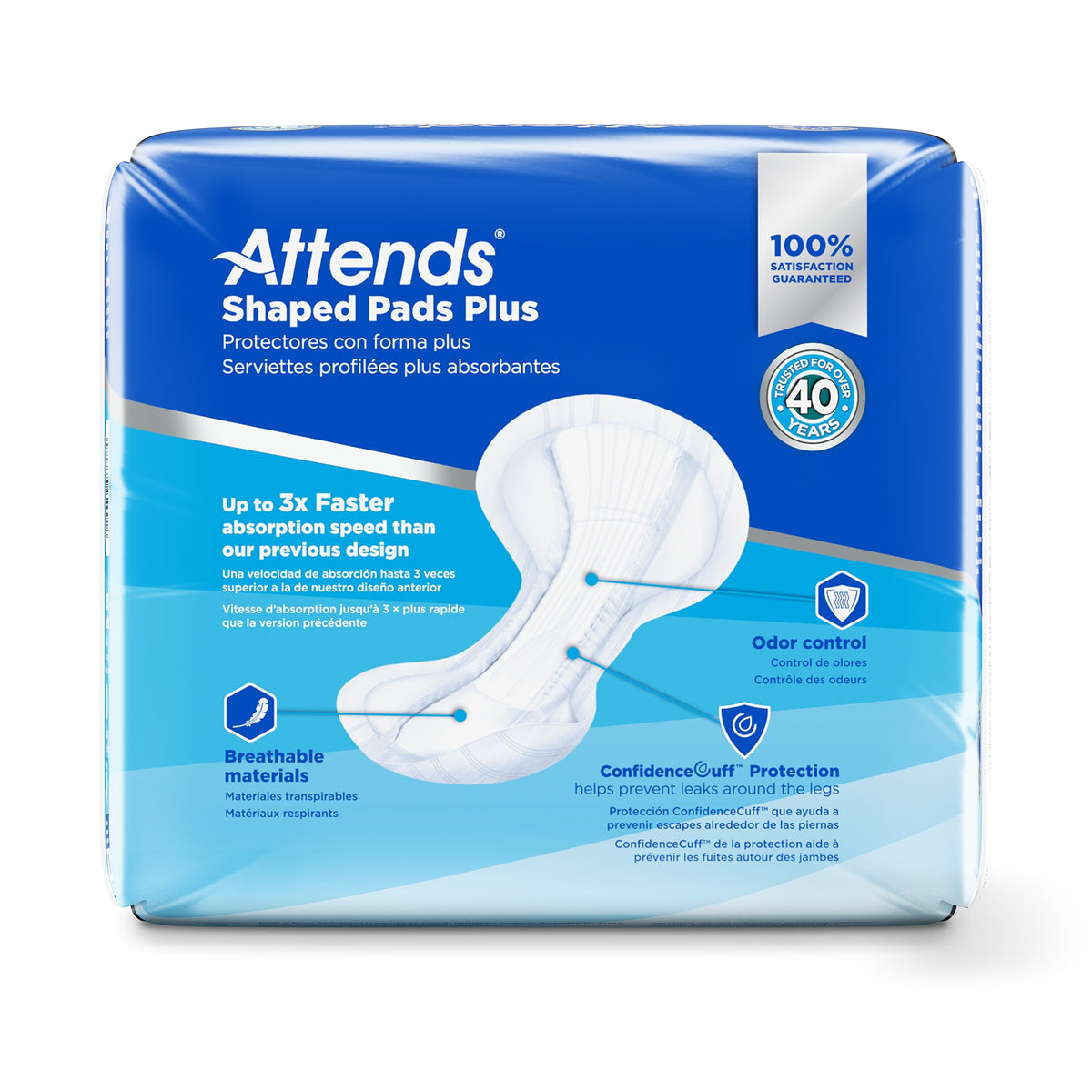Bladder Control Pad Attends Shaped Pads Plus 12 X 25-1/2 Inch Heavy Absorbency Polymer Core One Size Fits Most | 4PK/Case