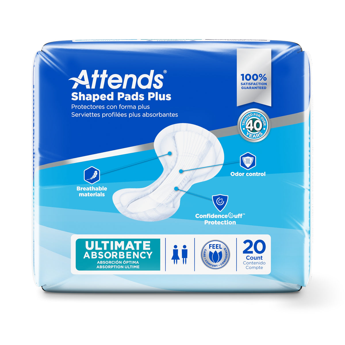 Bladder Control Pad Attends Shaped Pads Plus 12 X 25-1/2 Inch Heavy Absorbency Polymer Core One Size Fits Most | 4PK/Case