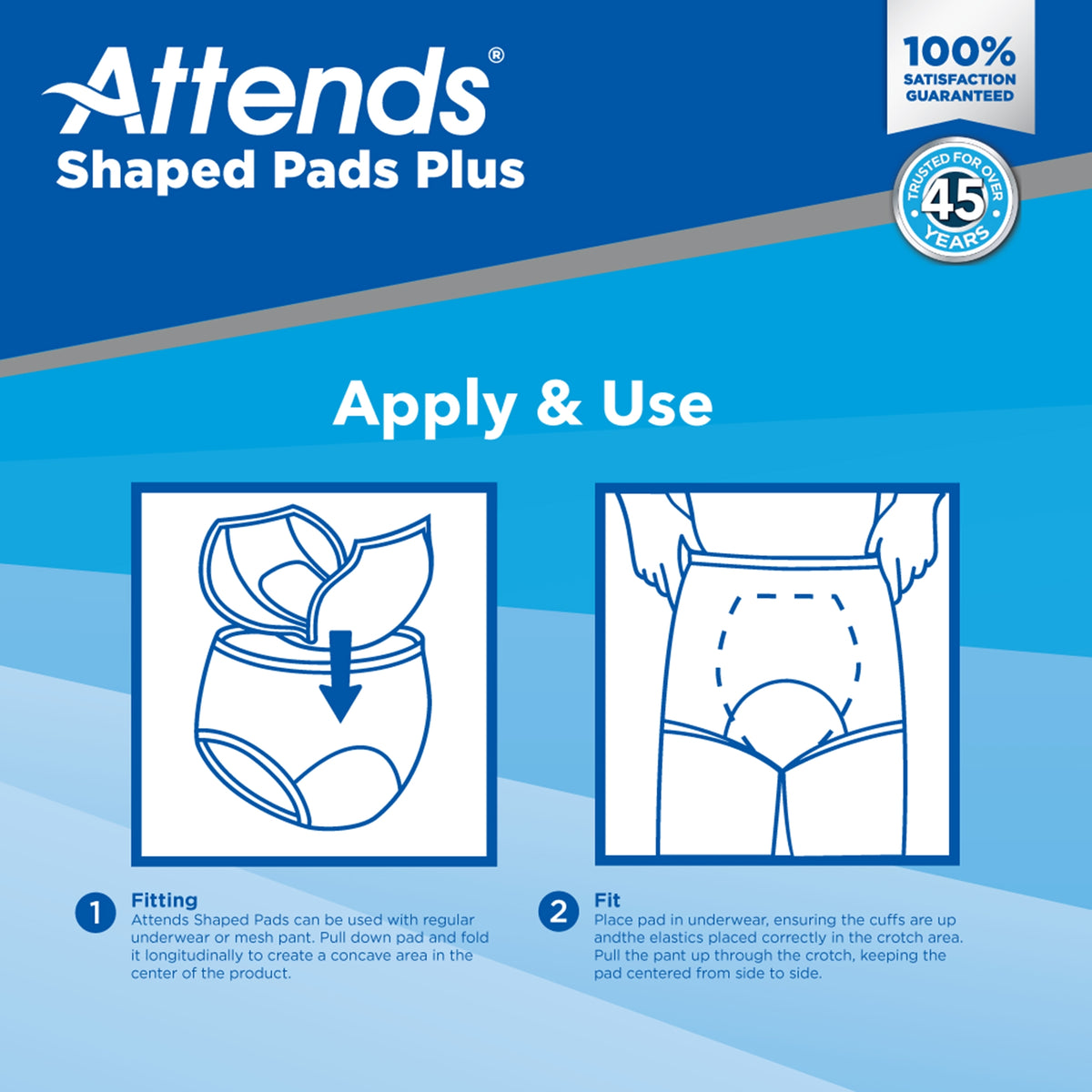 Bladder Control Pad Attends Shaped Pads Plus 12 X 25-1/2 Inch Heavy Absorbency Polymer Core One Size Fits Most | 4PK/Case
