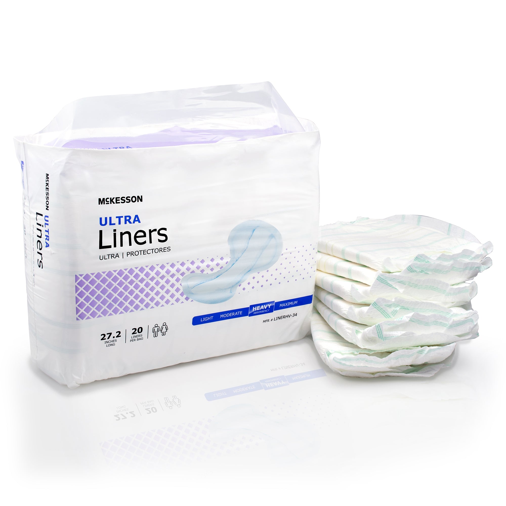 McKesson Ultra Incontinence Liner – Heavy Absorbency Polymer Core, 27.2 Inch Unisex Contoured (Case of 80) | HCPCS T4535