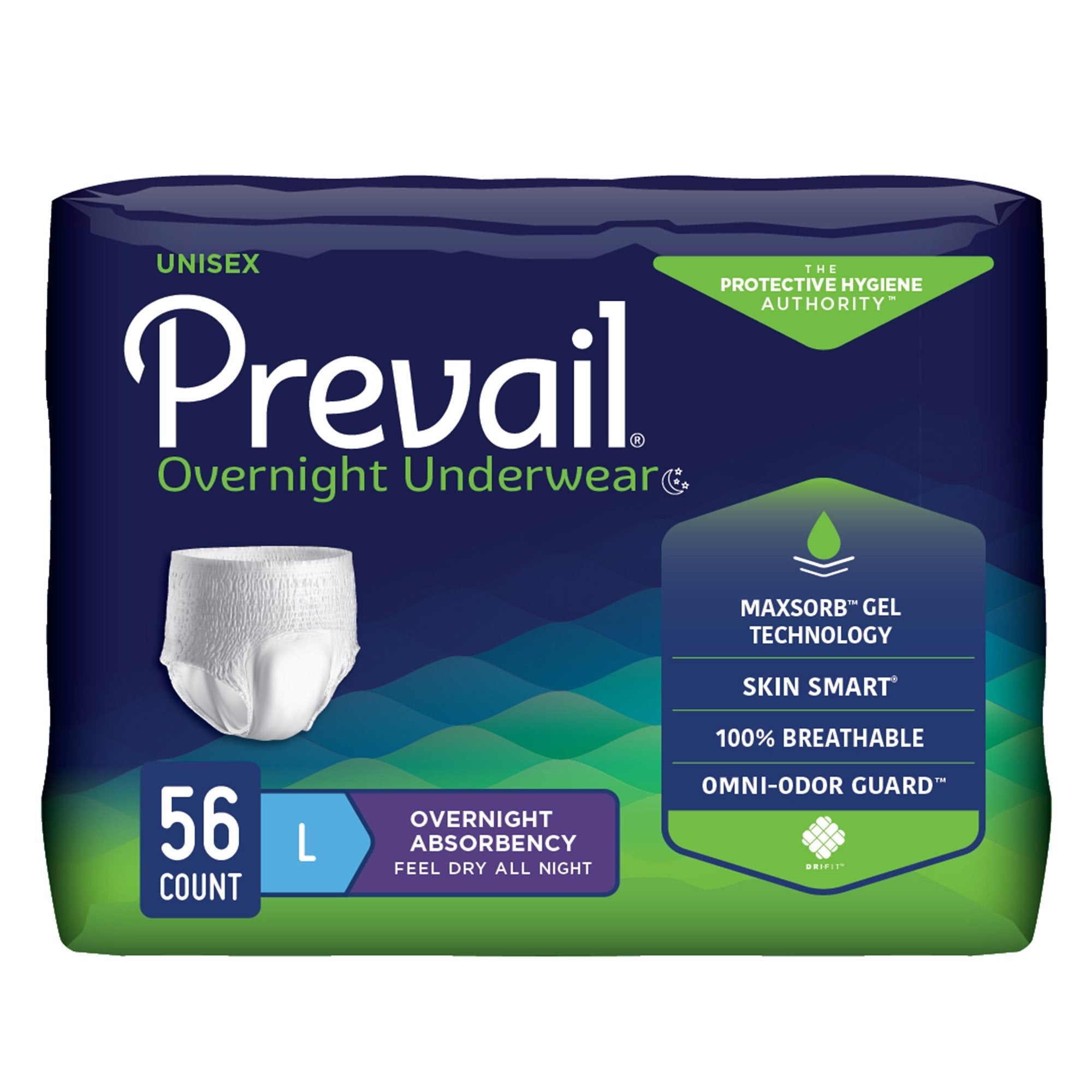 Unisex Adult Absorbent Underwear Prevail Overnight Pull On with Tear Away Seams Large Disposable Heavy Absorbency, Packaging Type- Case