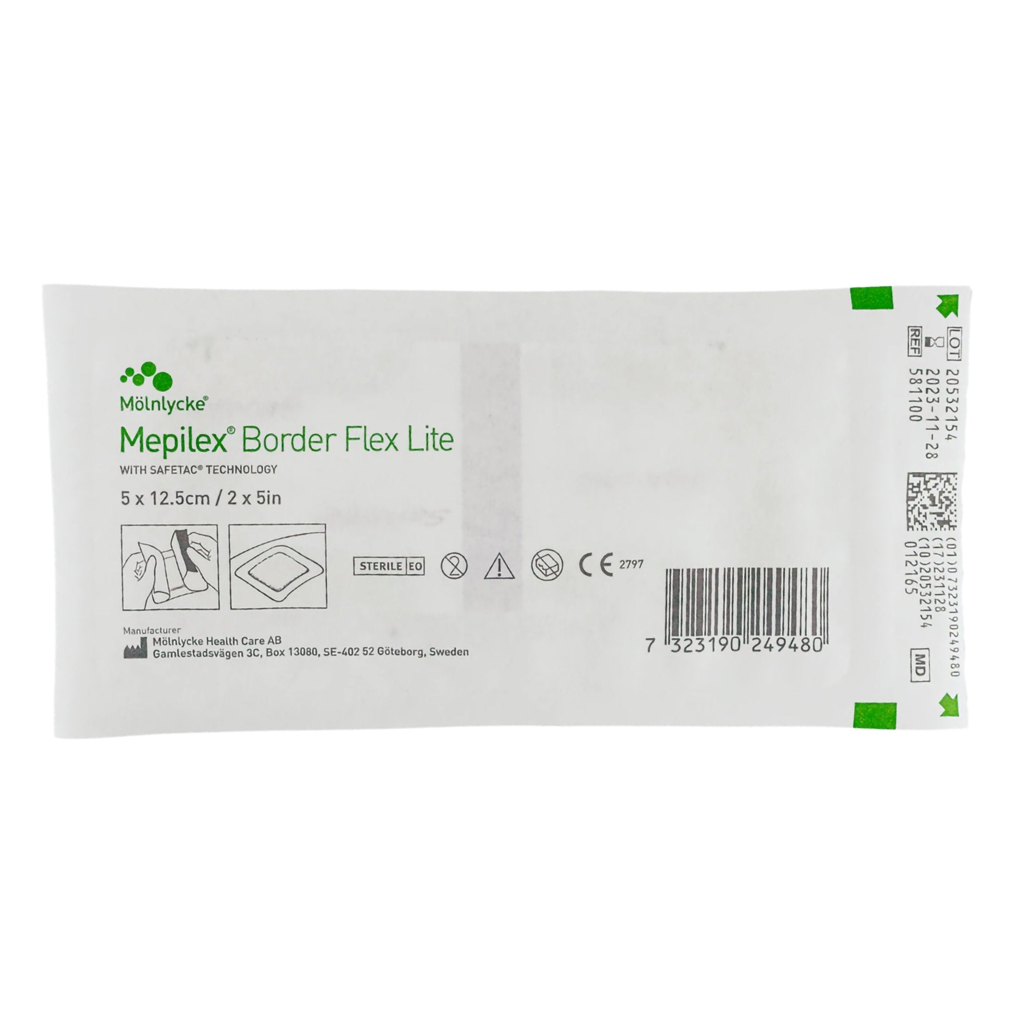 Thin Foam Dressing Mepilex Border Flex Lite 2 X 5 Inch With Border Film Backing Silicone Adhesive Rectangle Sterile,Packaging Type- Box