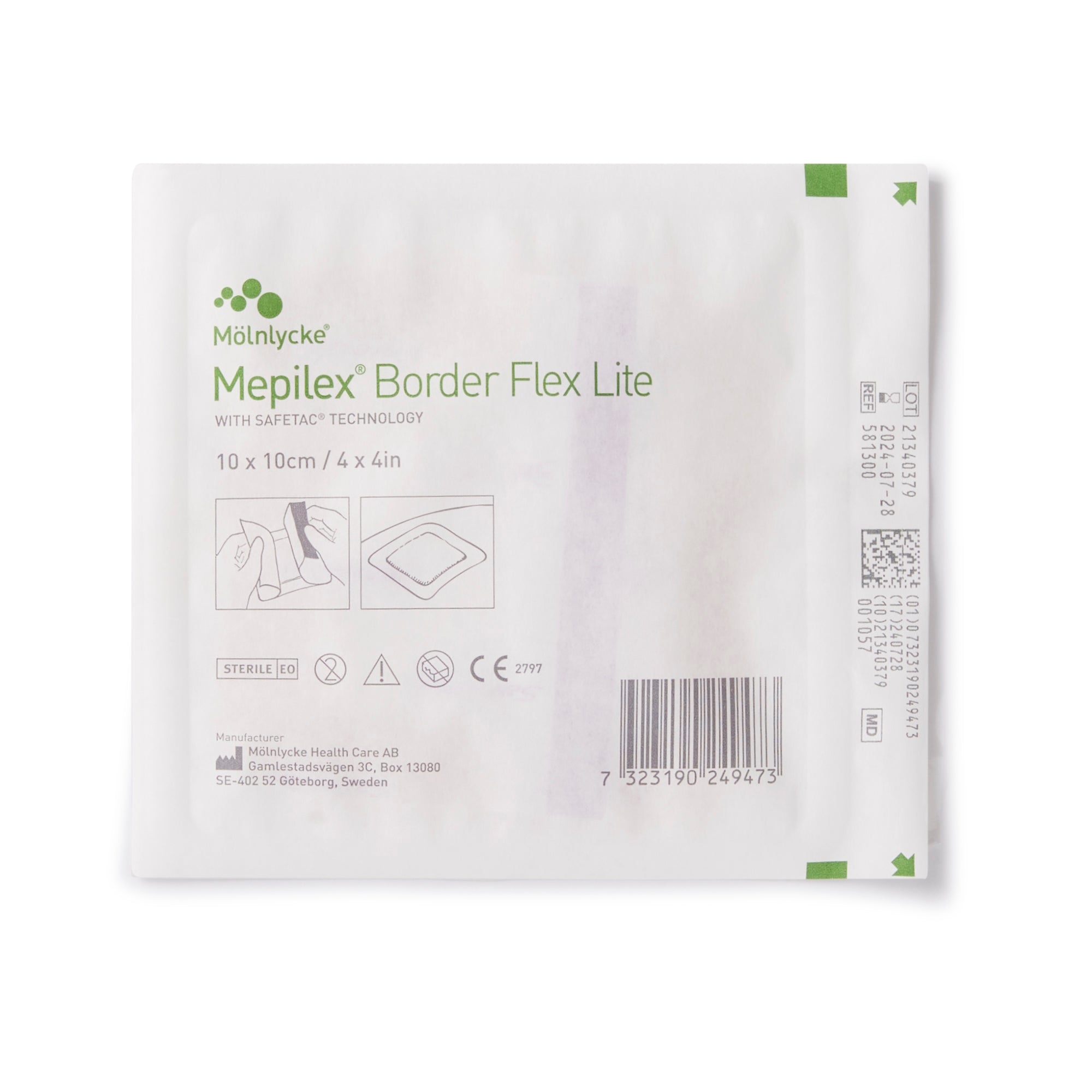 Thin Foam Dressing Mepilex Border Flex Lite 4 X 4 Inch With Border Film Backing Silicone Adhesive Square Sterile,Packaging Type- Box