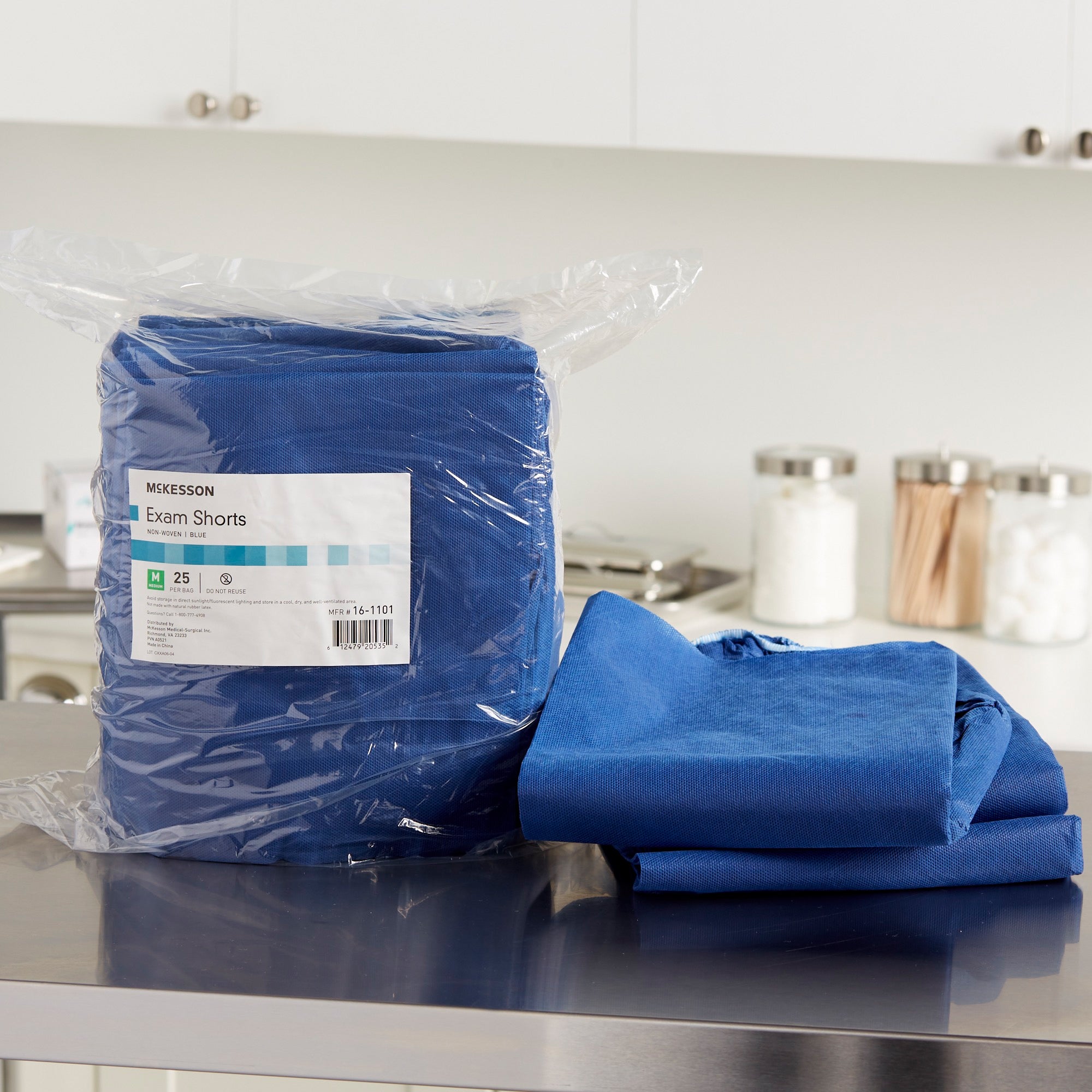 Exam Shorts McKesson Medium Blue SMS Adult Disposable, Packaging Type- Case