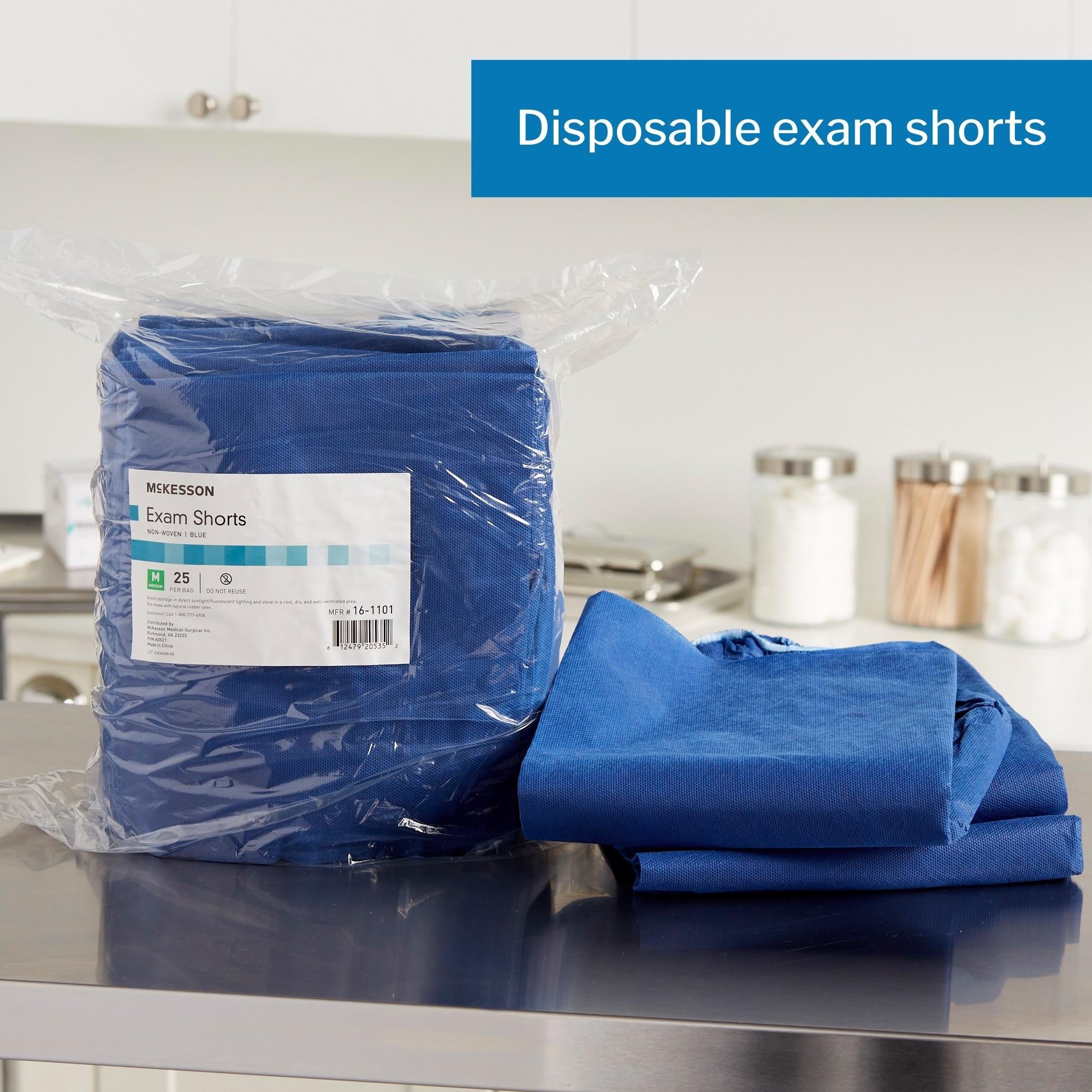 Exam Shorts McKesson Medium Blue SMS Adult Disposable, Packaging Type- Case