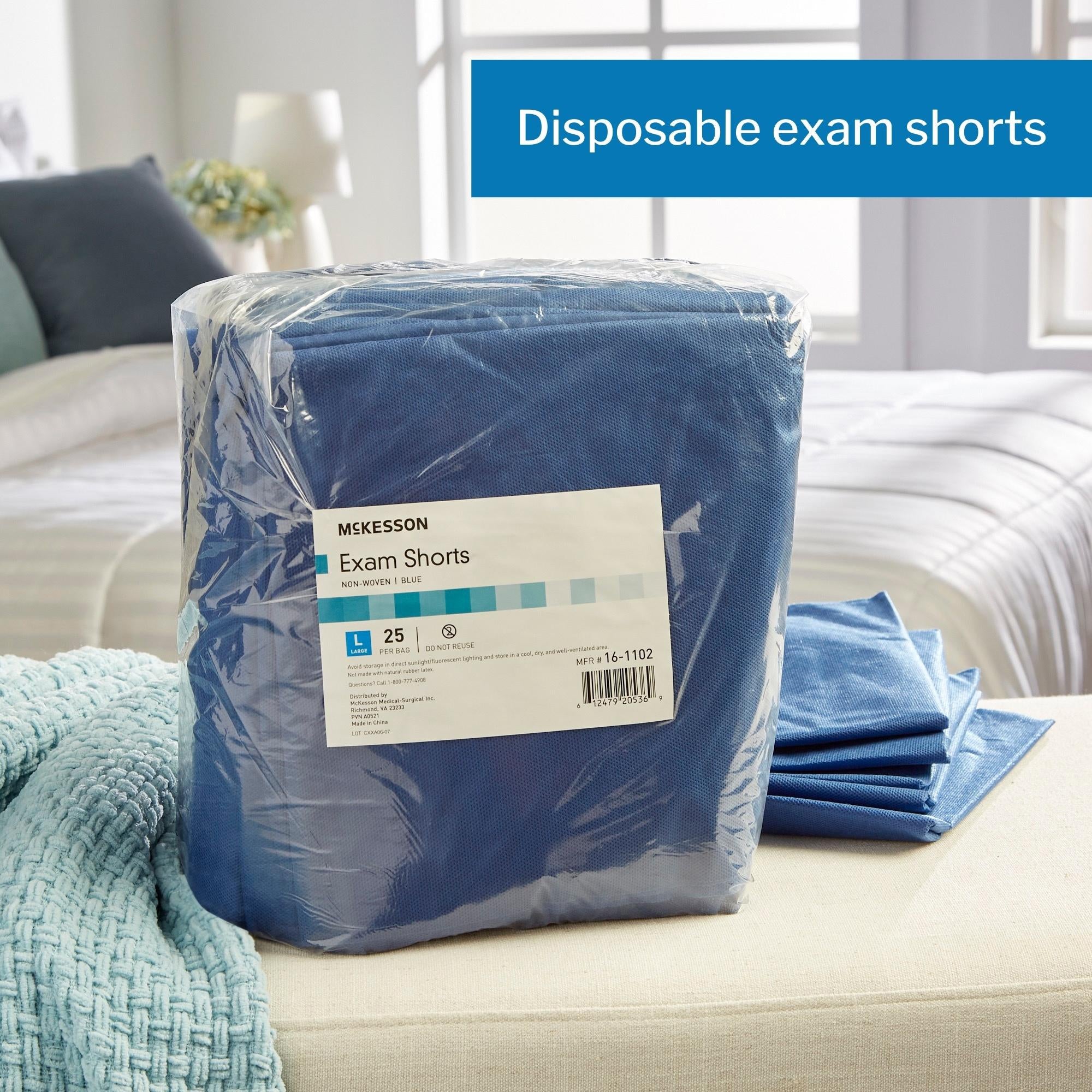 Exam Shorts McKesson Large Blue SMS Adult Disposable, Packaging Type- Case