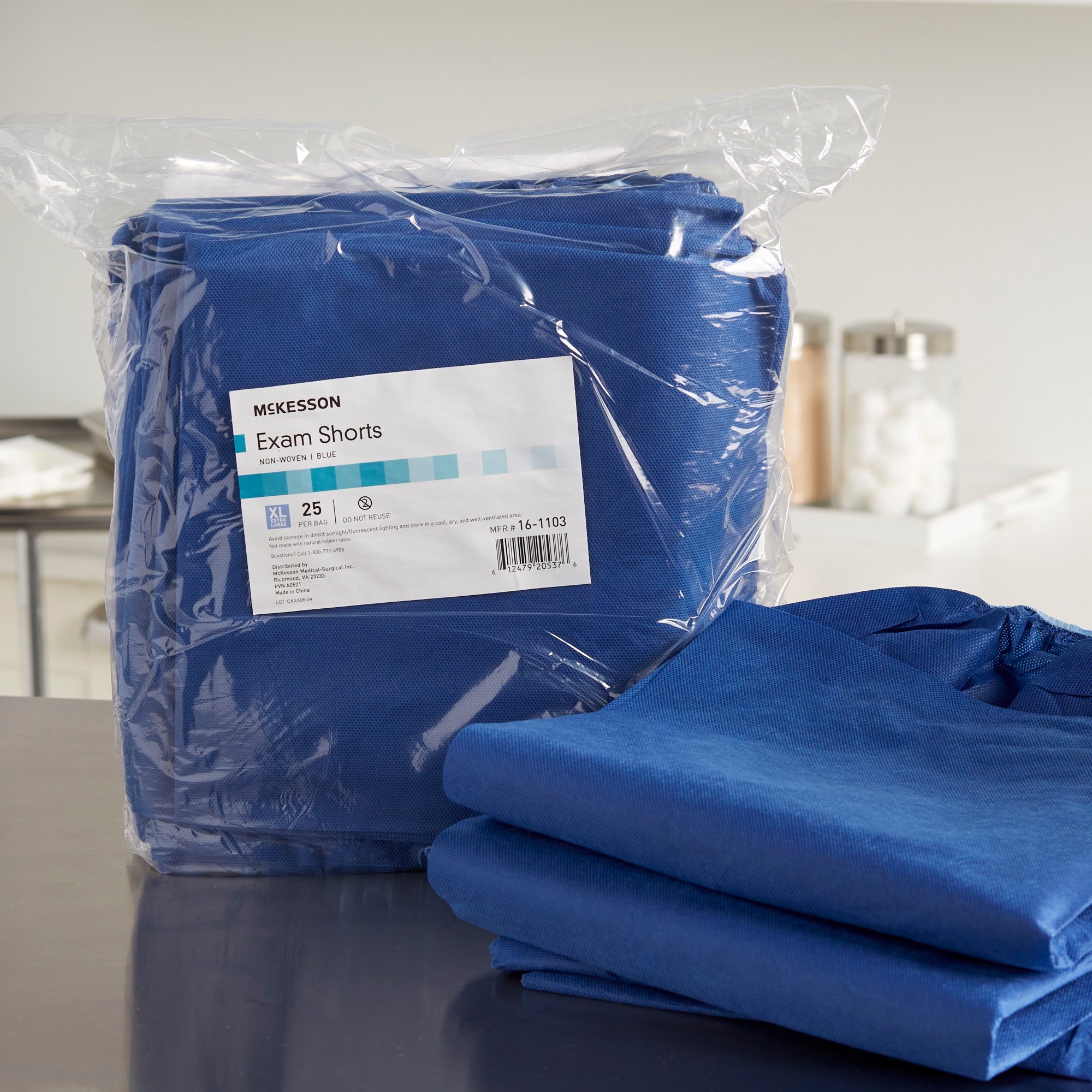 Exam Shorts McKesson X-Large Blue SMS Adult Disposable, Packaging Type- Case