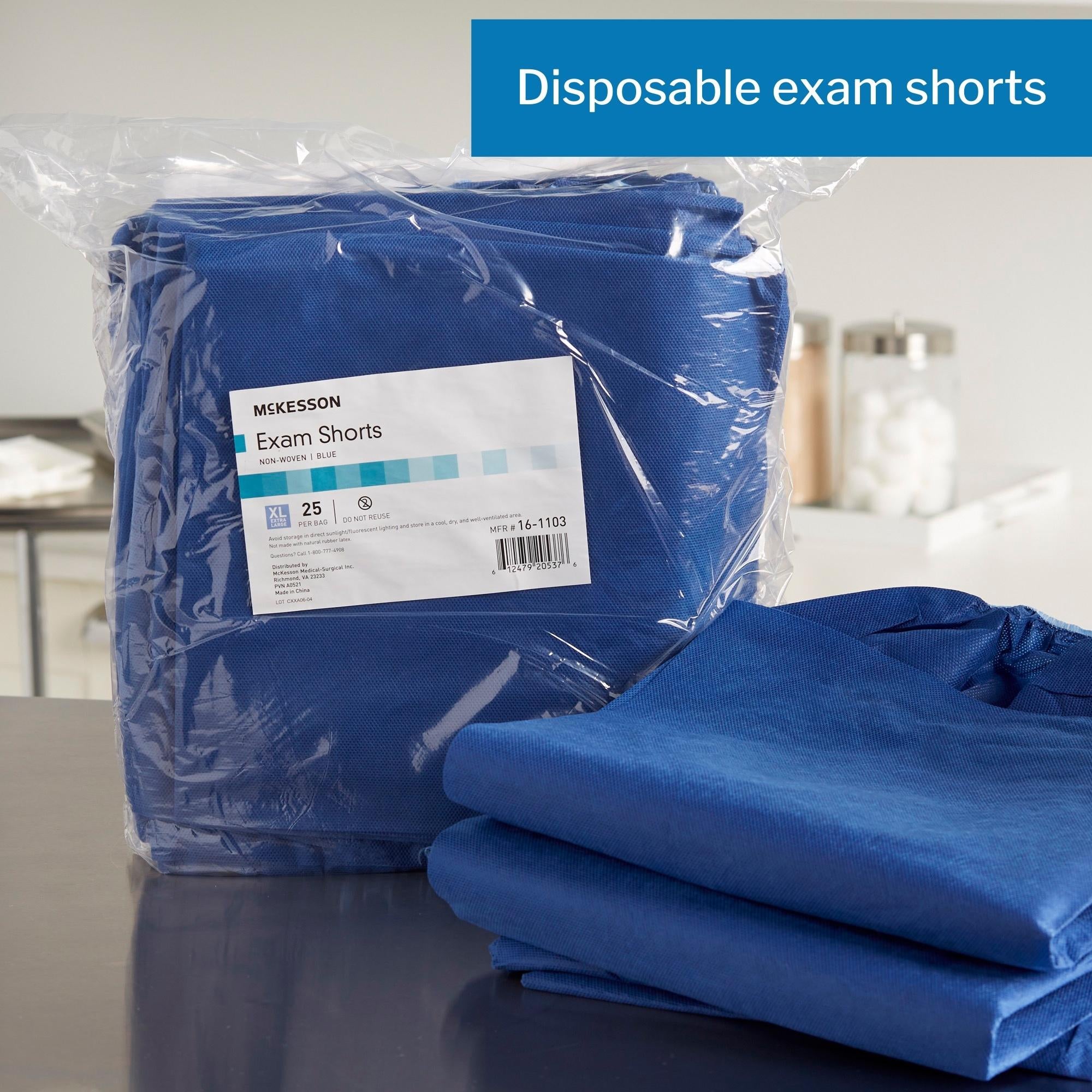 Exam Shorts McKesson X-Large Blue SMS Adult Disposable, Packaging Type- Case