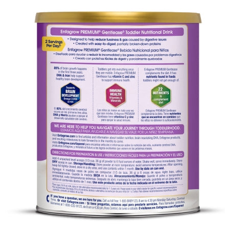 Pediatric Oral Supplement EnfagrowPremium Gentlease Toddler Unflavored 29.1 oz. Can Powder Calories,Packaging Type- Each