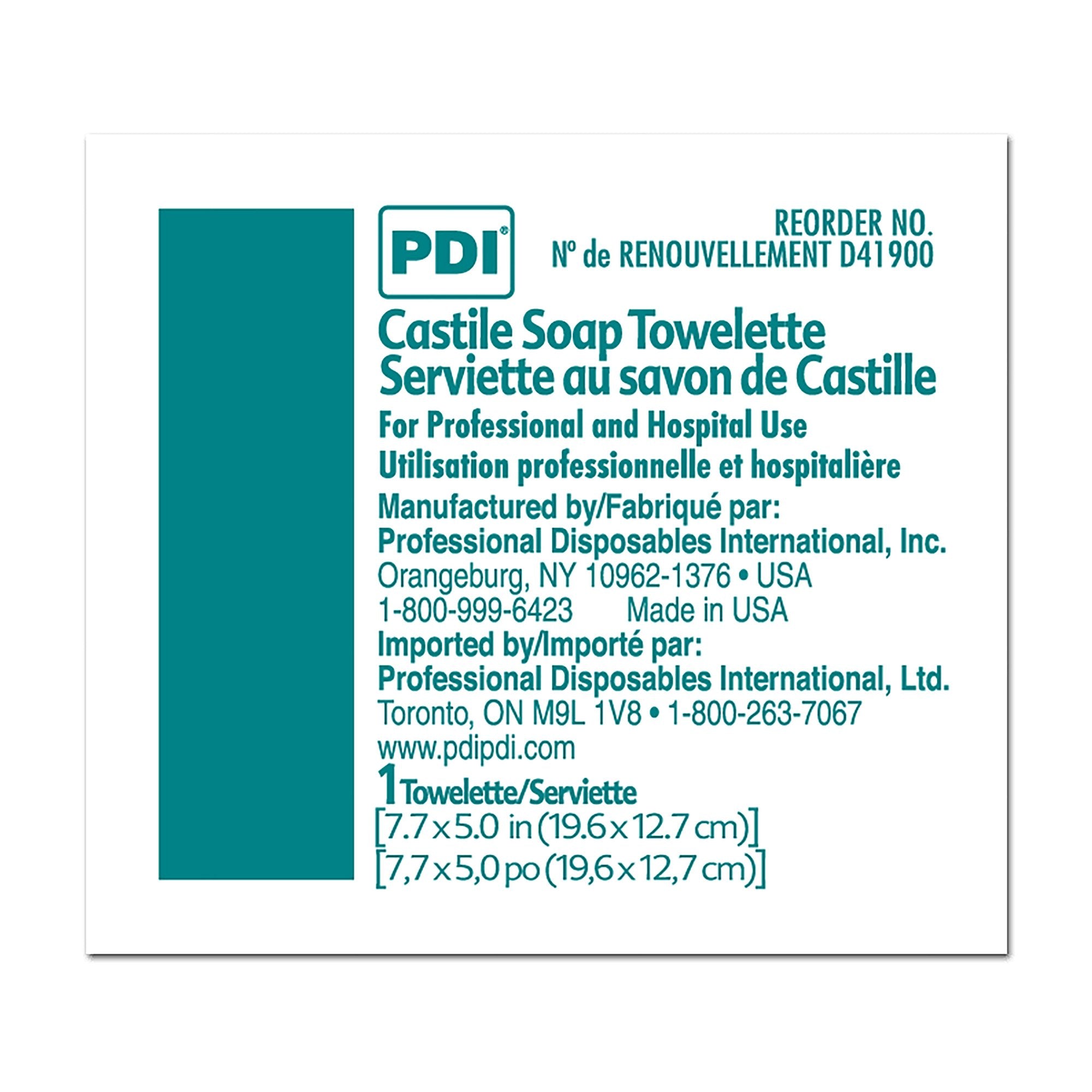 Castile Soap Towelette PDI Individual Packet Scented 100 Count,Packaging Type- Box