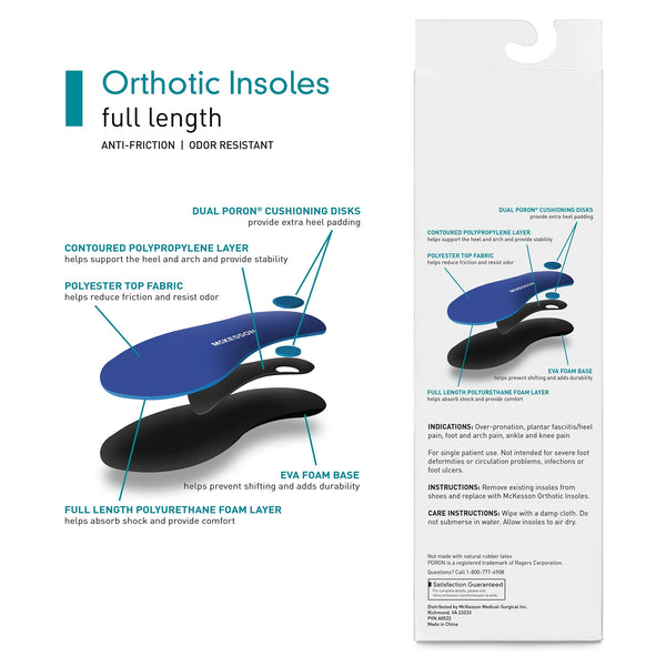 Insole McKesson Brand Full Length Polypropylene / EVA / Polyester / Poron Male 9 to 9-1/2 / Female 11 to 11-1/2 Black / Blue, Packaging Type- Box