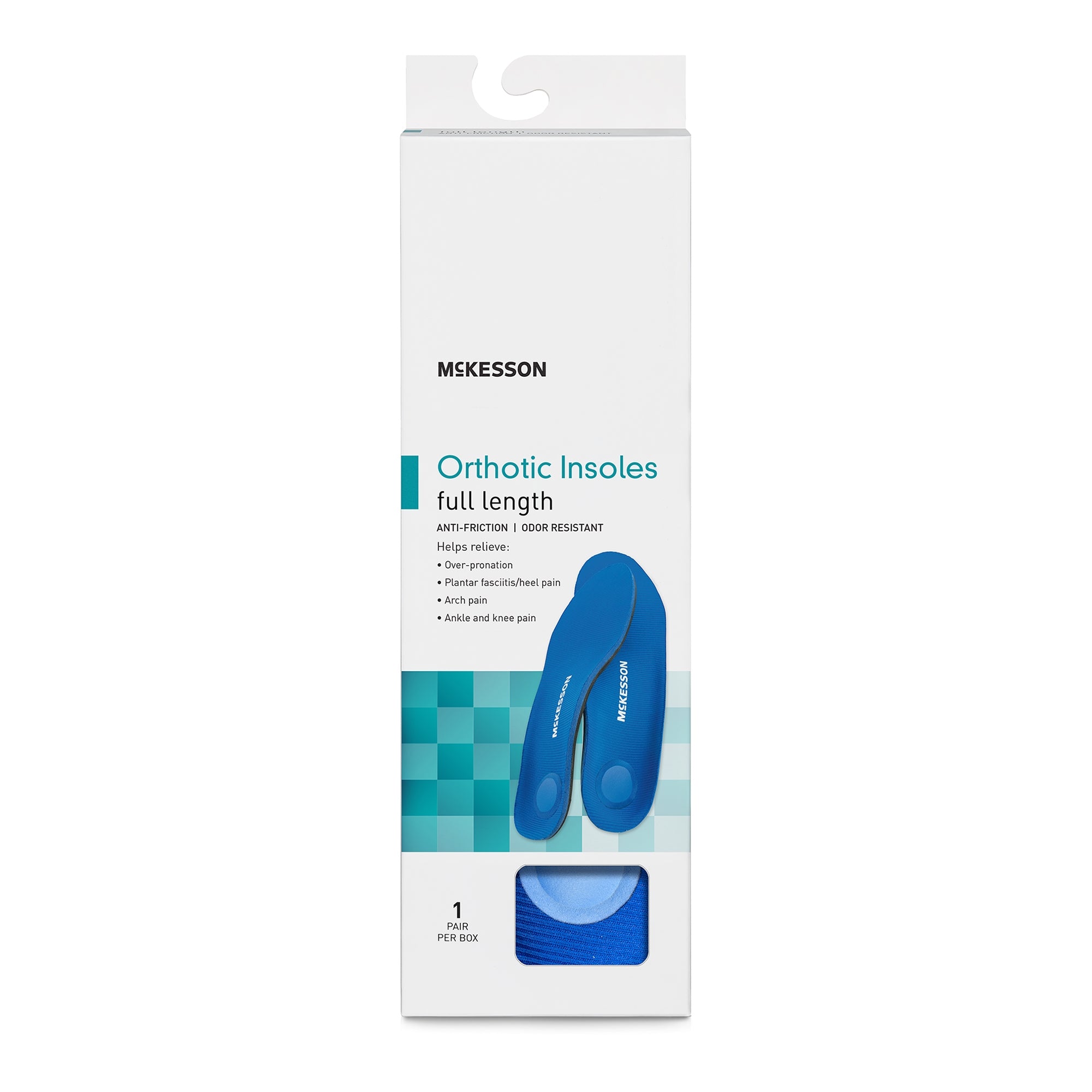 Insole McKesson Brand Full Length Polypropylene / EVA / Polyester / Poron Male 9 to 9-1/2 / Female 11 to 11-1/2 Black / Blue, Packaging Type- Box