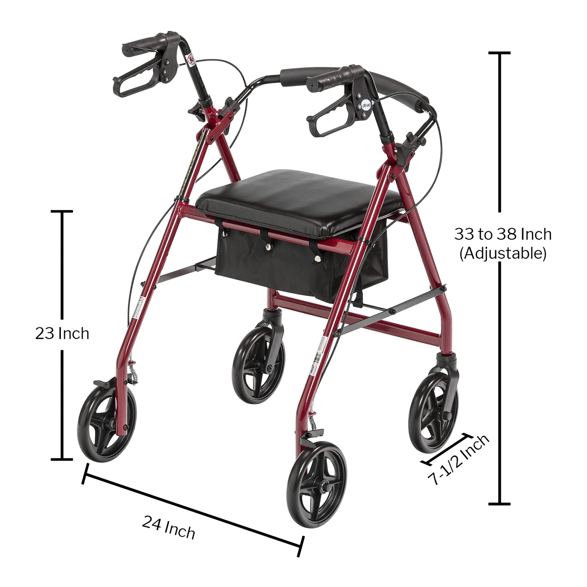 4 Wheel Rollator McKesson Red Adjustable Height Aluminum Frame, Packaging Type- Case