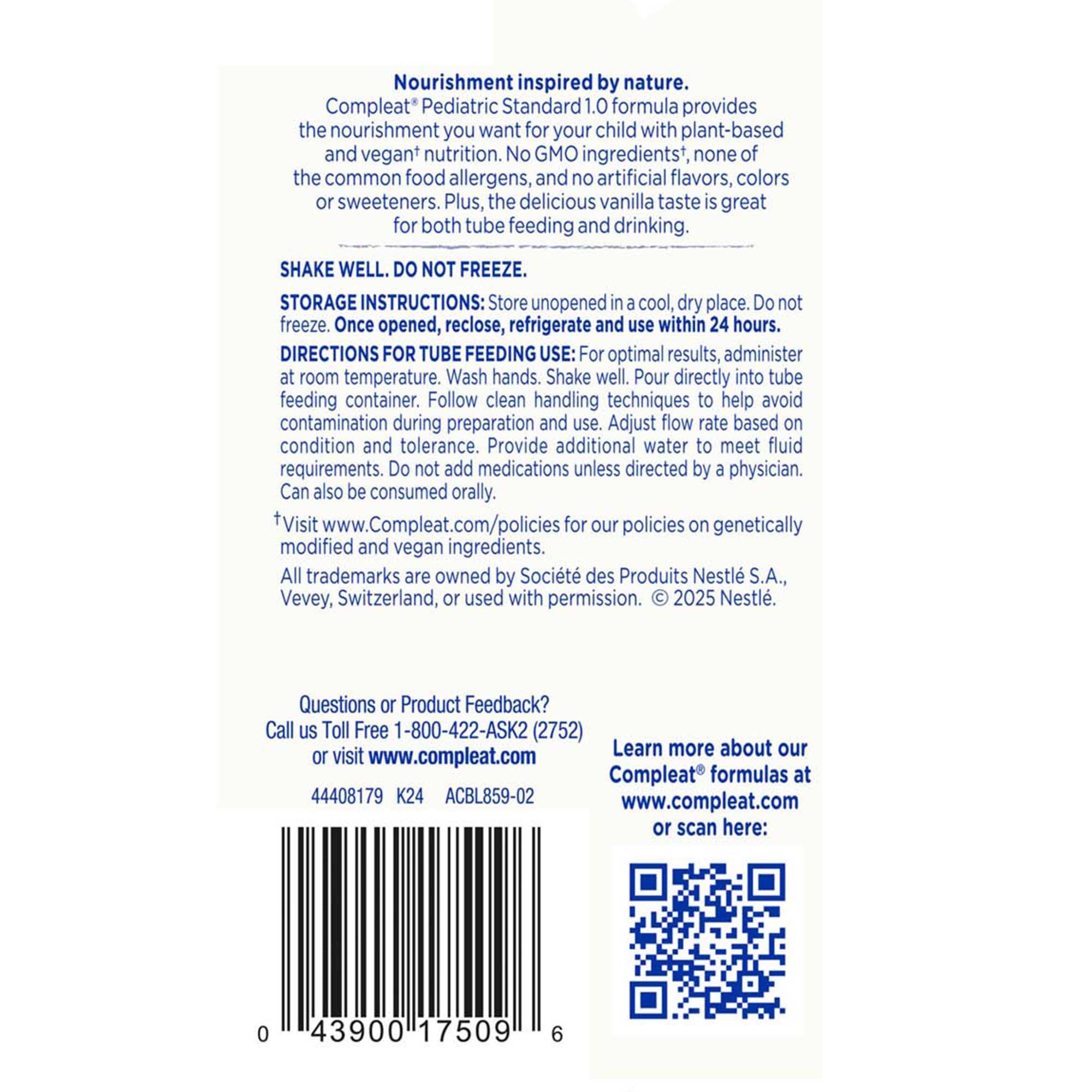 Pediatric Oral Supplement Compleat Pediatric Standard 1.0 Cal Vanilla Flavor 8.45 oz. Carton Liquid Plant Based Food Allergies,Packaging Type- Each