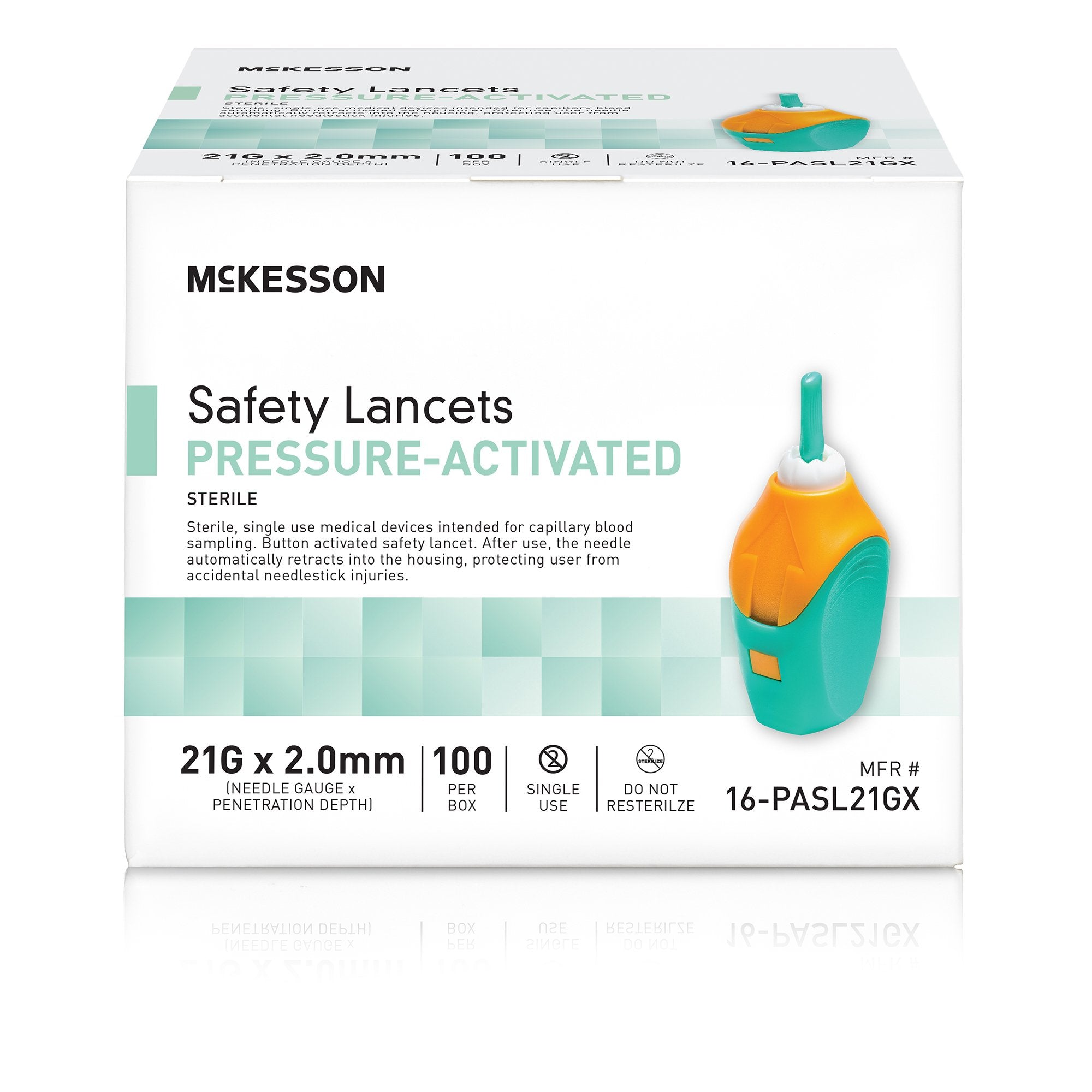 Safety Lancet McKesson 21 Gauge Retractable Pressure Activated Finger, Packaging Type- Box