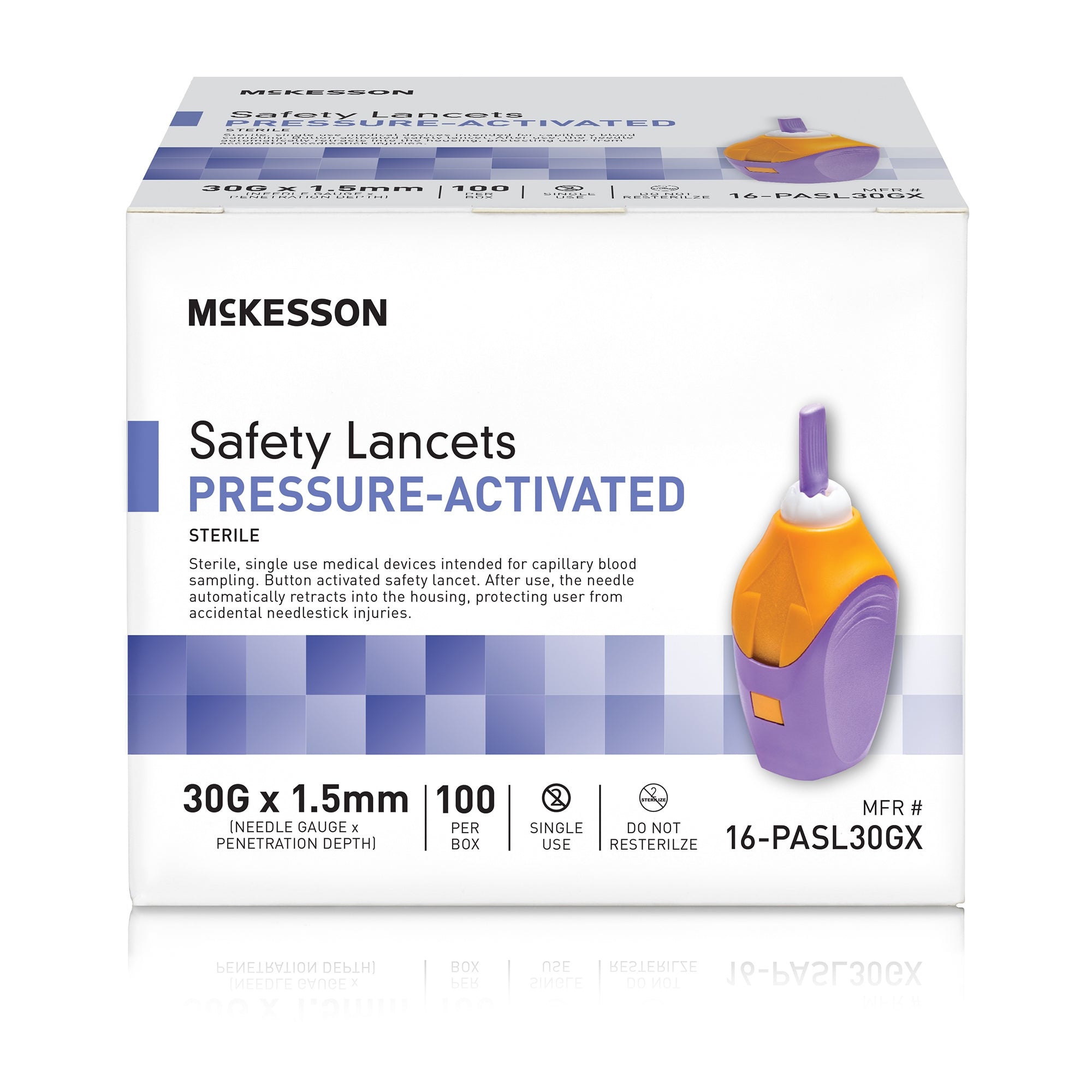 Safety Lancet McKesson 30 Gauge Retractable Pressure Activated Finger