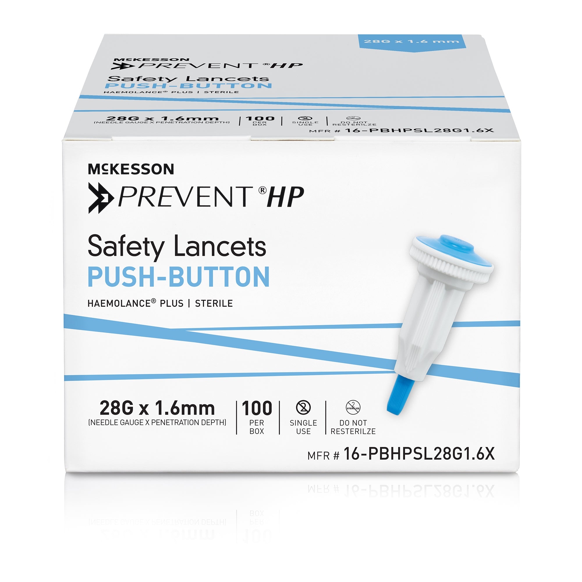 Safety Lancet McKesson Prevent HP 28 Gauge Retractable Push Button Activation Finger, Packaging Type- Case