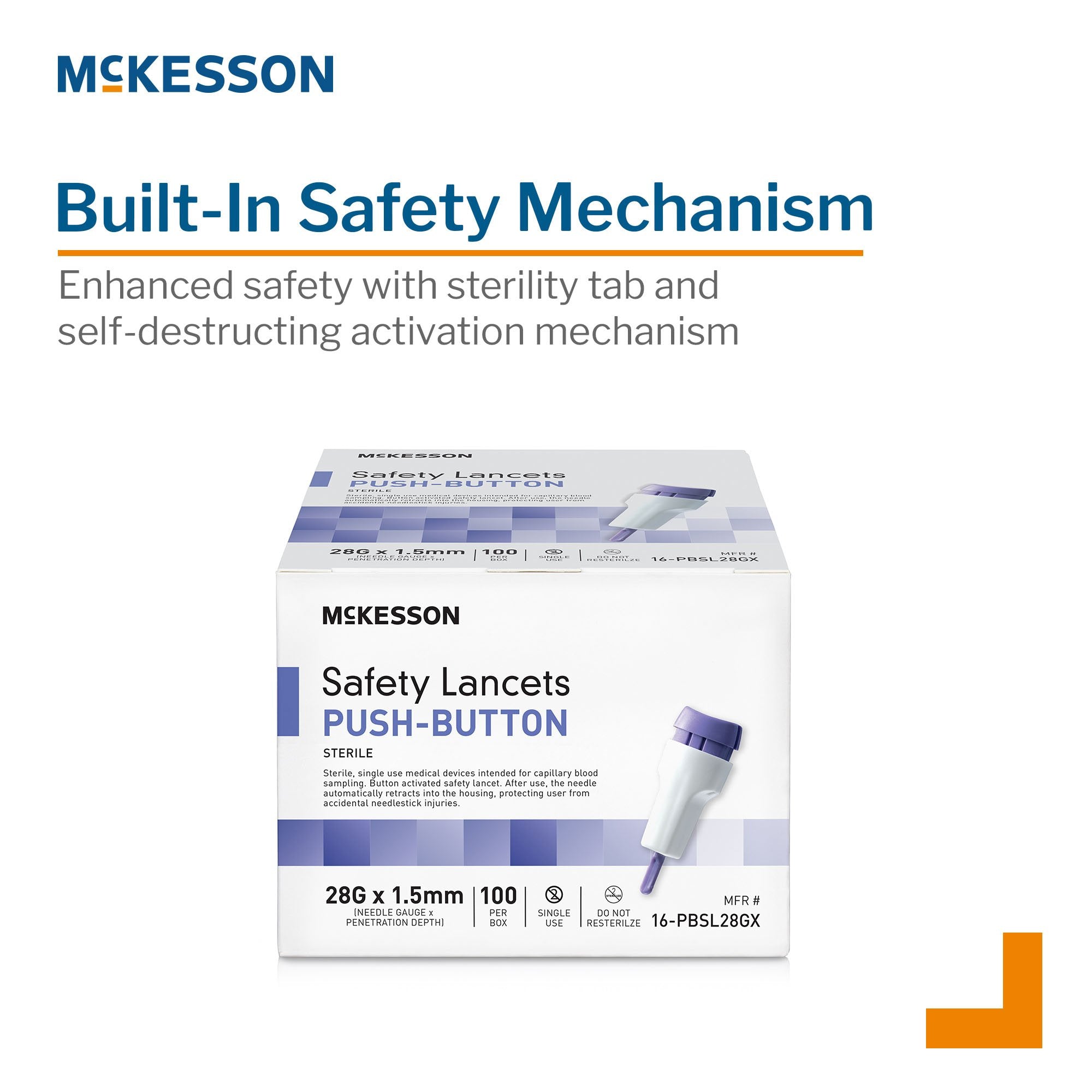 Safety Lancet McKesson 28 Gauge Retractable Push Button Activation Finger, Packaging Type- Box
