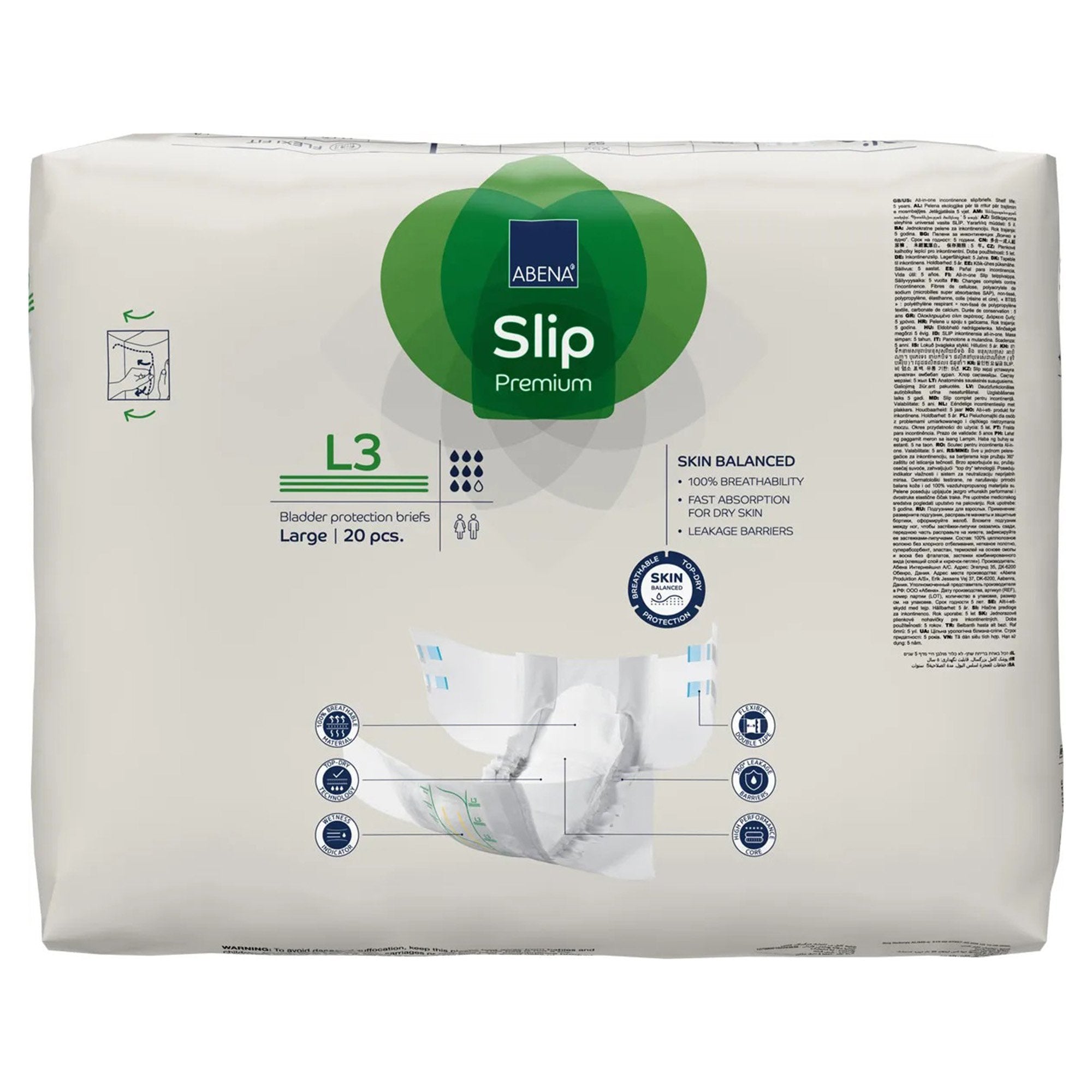Unisex Adult Incontinence Brief Abena Slip Premium L3 Large Disposable Heavy Absorbency, Packaging Type- Case