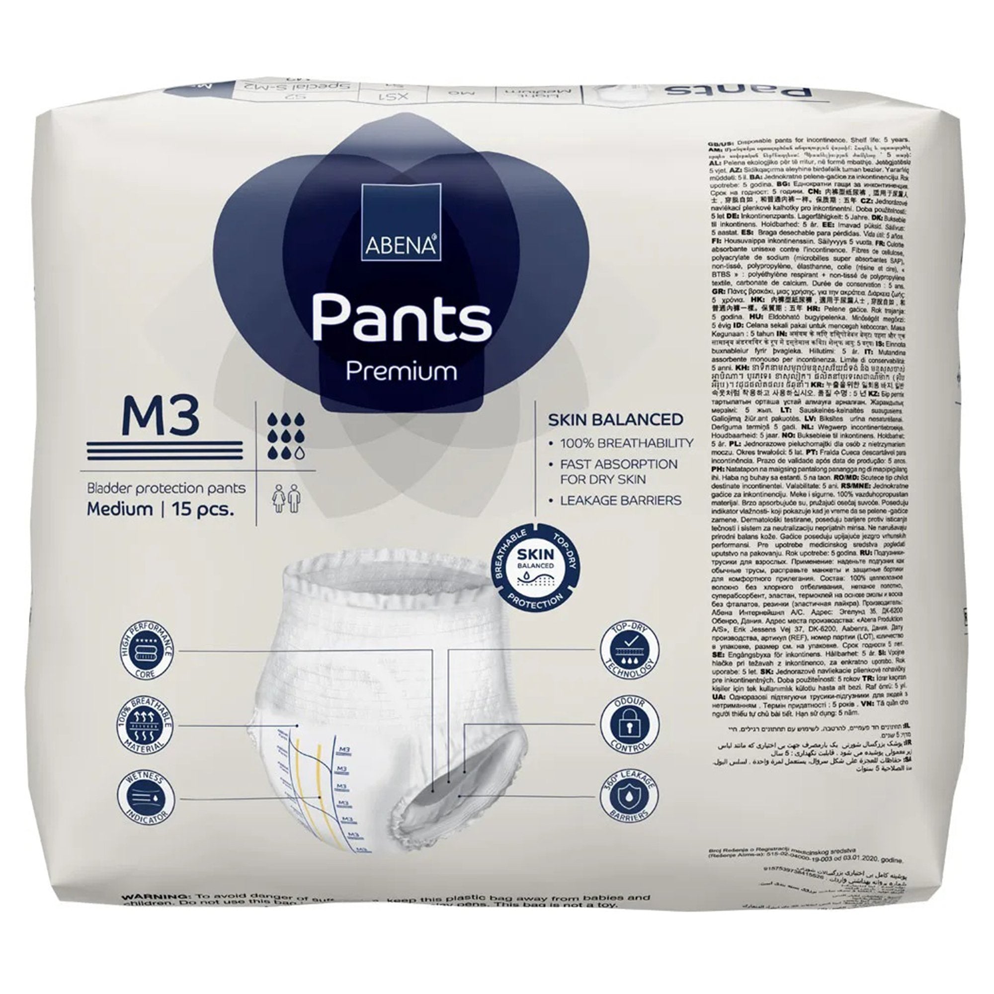 Unisex Adult Absorbent Underwear Abena Premium Pants M3 Pull On with Tear Away Seams Medium Disposable Heavy Absorbency, Packaging Type- Case