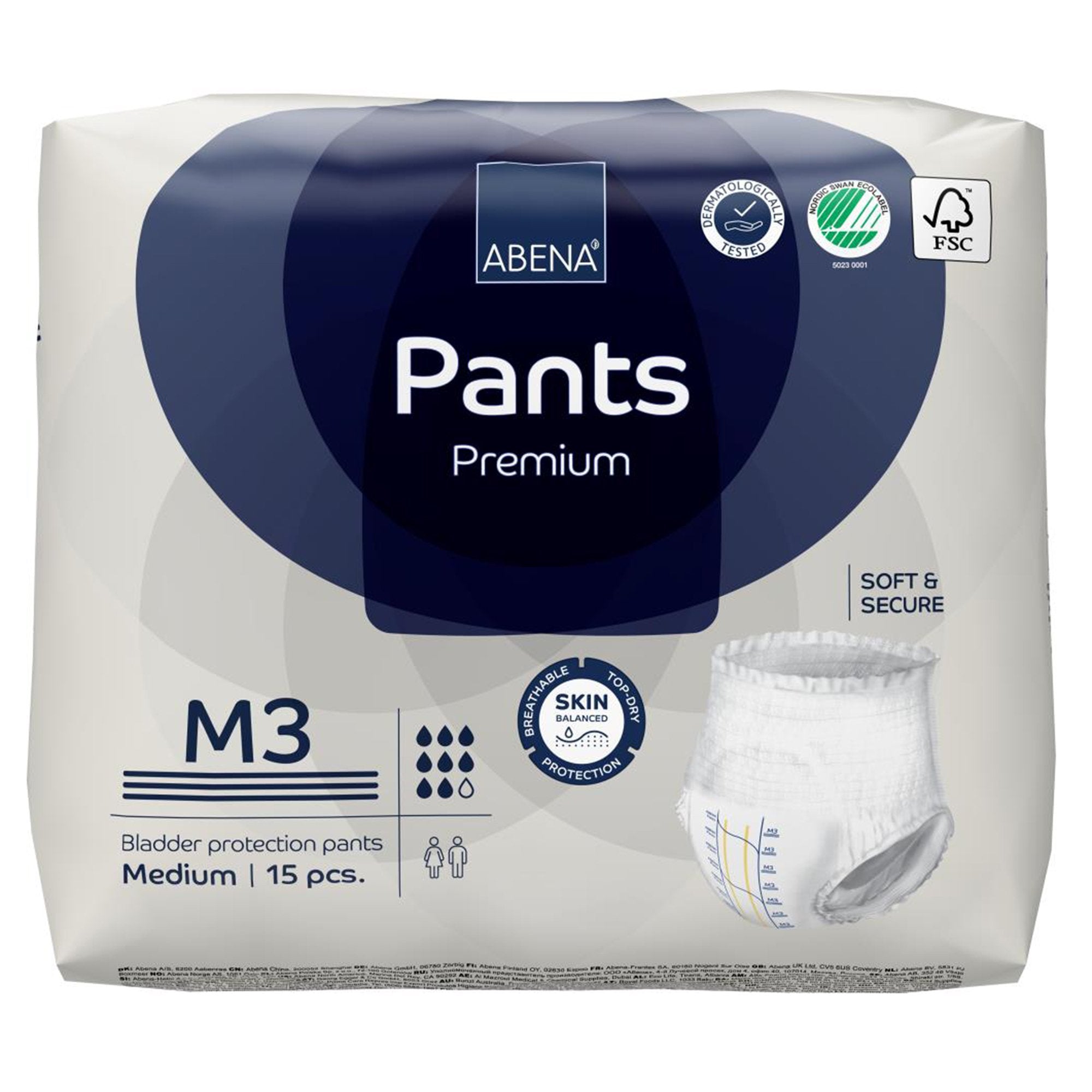 Unisex Adult Absorbent Underwear Abena Premium Pants M3 Pull On with Tear Away Seams Medium Disposable Heavy Absorbency, Packaging Type- Case