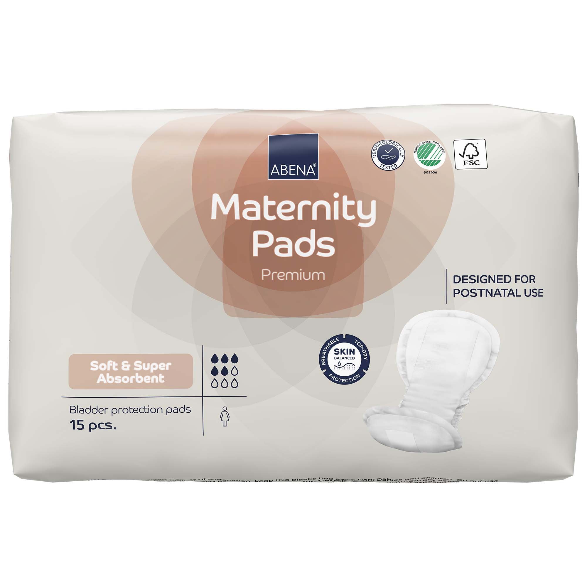 Bladder Control Pad Abena Maternity 7.8 X 16.5 Inch Moderate Absorbency Fluff / Polymer Core One Size Fits Most  CS/270