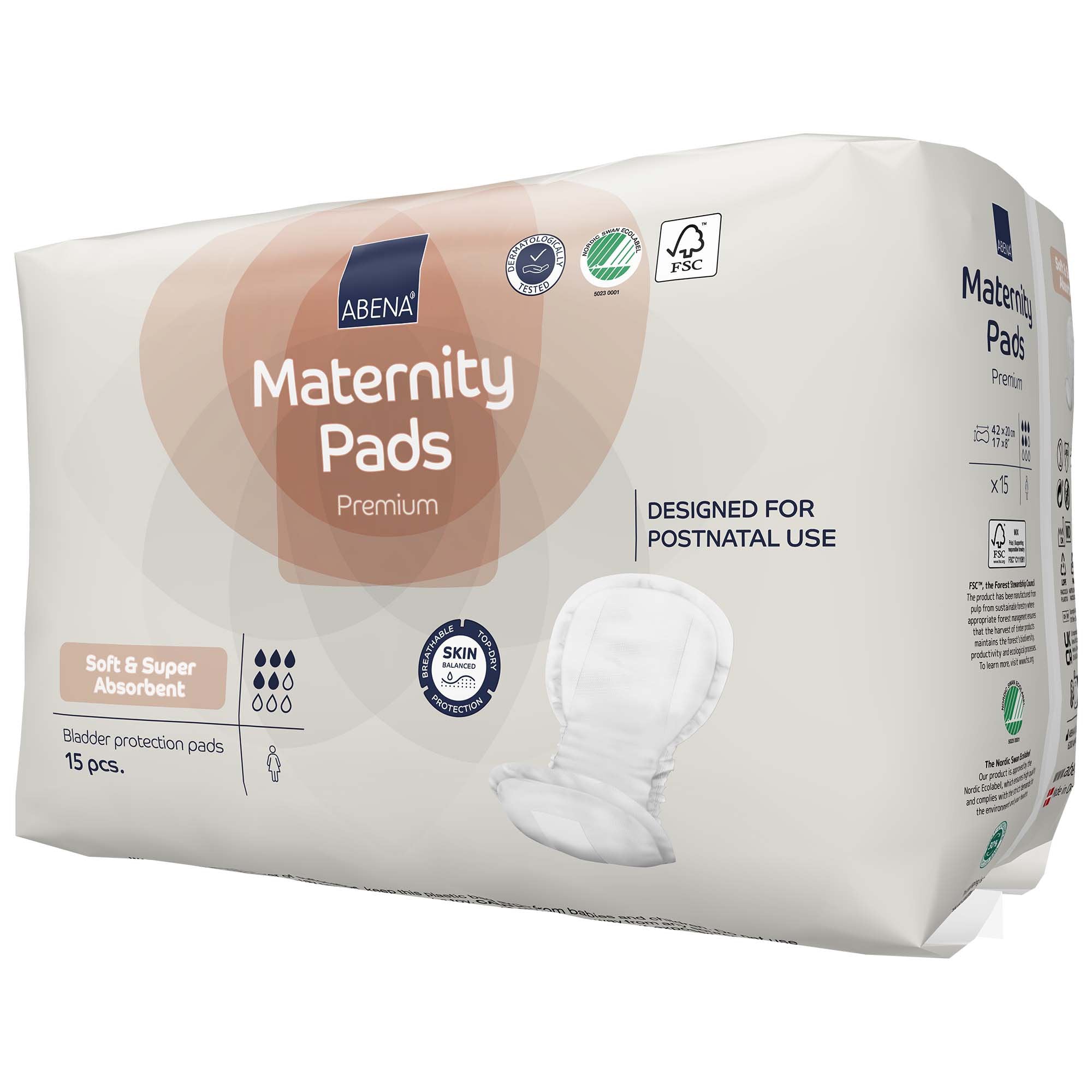 Bladder Control Pad Abena Maternity 7.8 X 16.5 Inch Moderate Absorbency Fluff / Polymer Core One Size Fits Most  CS/270