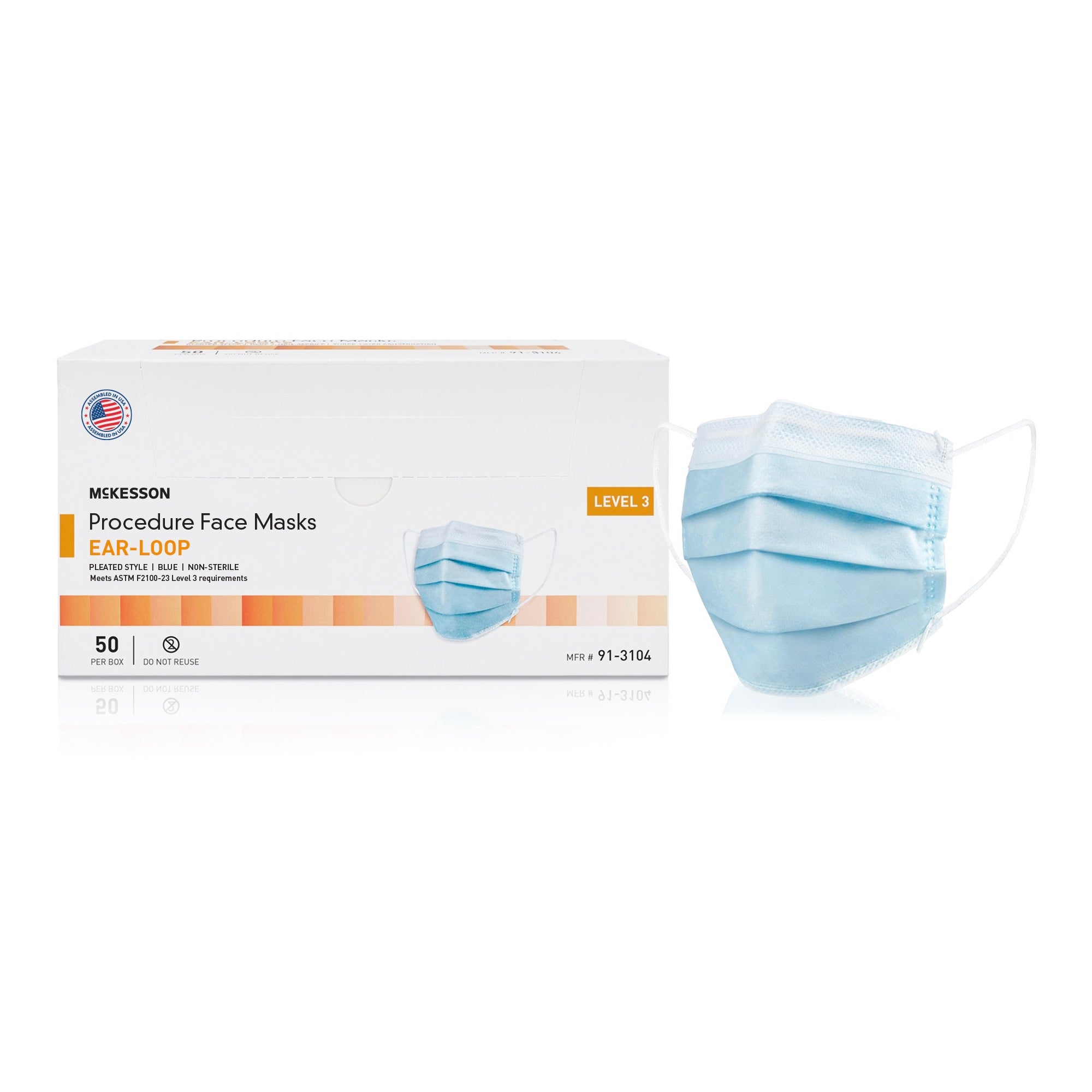 Procedure Mask McKesson ASTM Level 3 Earloops One Size Fits Most, Packaging Type- Case