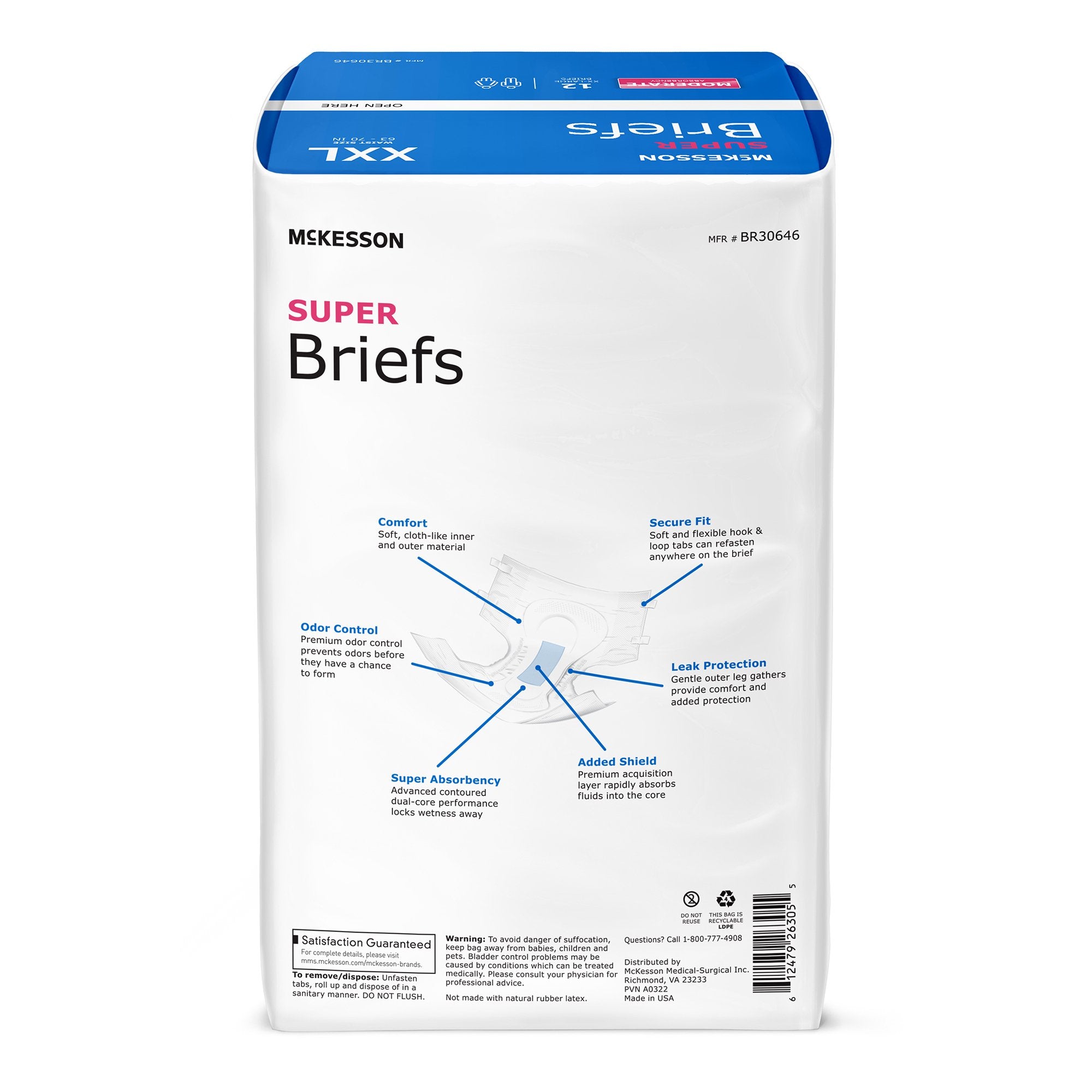 Unisex Adult Incontinence Brief McKesson 2X-Large Disposable Moderate Absorbency, Packaging Type- Case