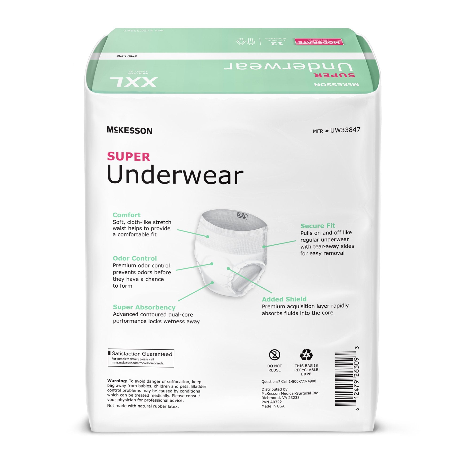 Unisex Adult Absorbent Underwear McKesson Pull On with Tear Away Seams 2X-Large Disposable Moderate Absorbency, Packaging Type- Case