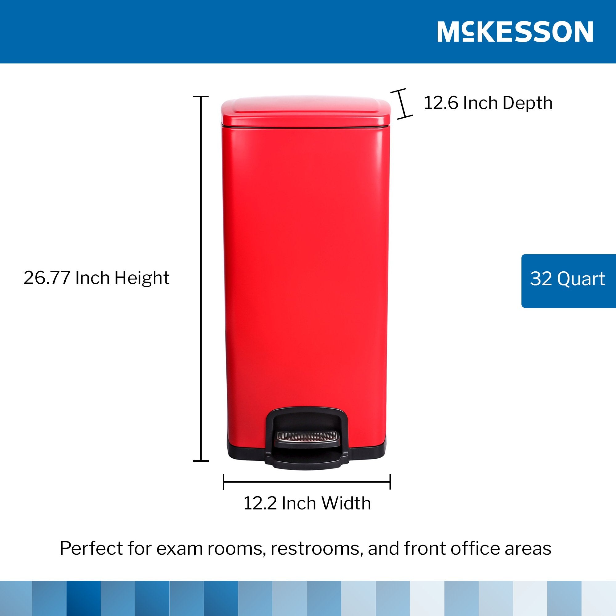 Trash Can McKesson 32 Quart / 8 gal. Red Metal Square,Packaging Type- Each