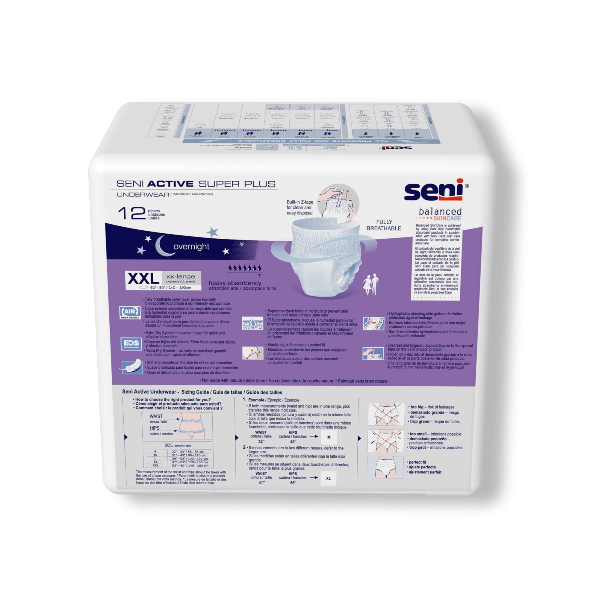 Unisex Adult Absorbent Underwear Seni Active Super Plus Pull On with Tear Away Seams 2X-Large Disposable Heavy Absorbency, Packaging Type- Case