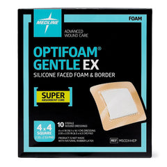 Foam Dressing Optifoam Gentle EX 4 X 4 Inch With Border Waterproof Backing Silicone Face and Border Square Sterile,Packaging Type- Box