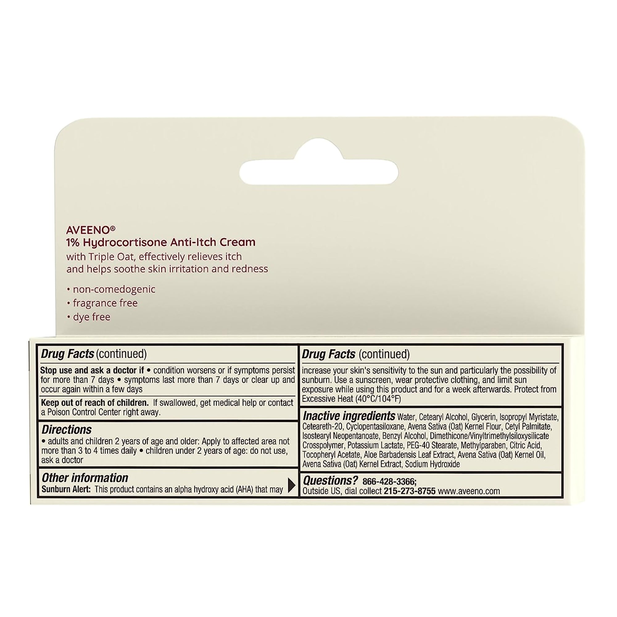 Itch Relief Aveeno Active Naturals 1% Strength Cream 1 oz. Tube,Packaging Type- Each