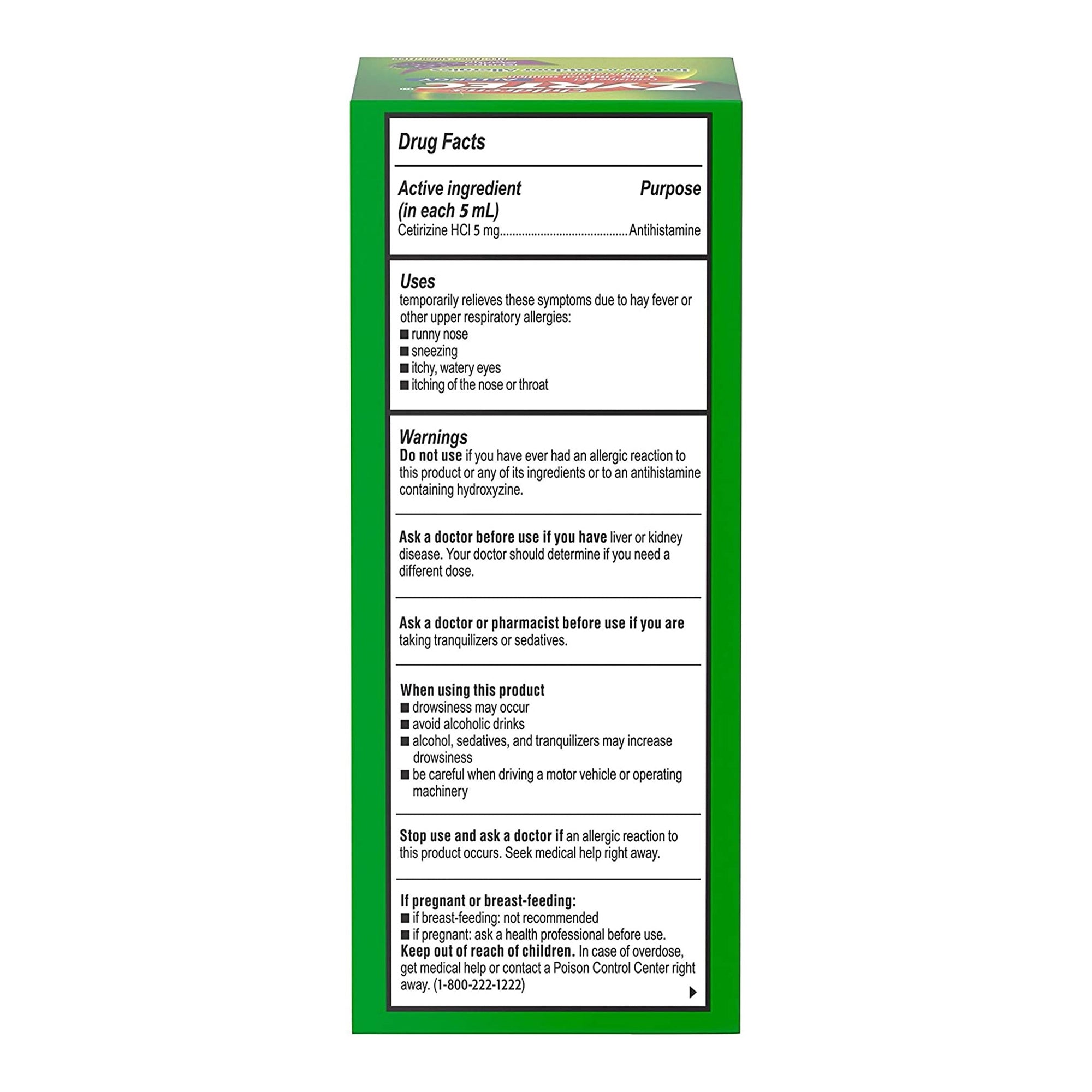 Children's Allergy Relief Zyrtec 1 mg / 1 mL Strength Solution 4 oz.,Packaging Type- Each